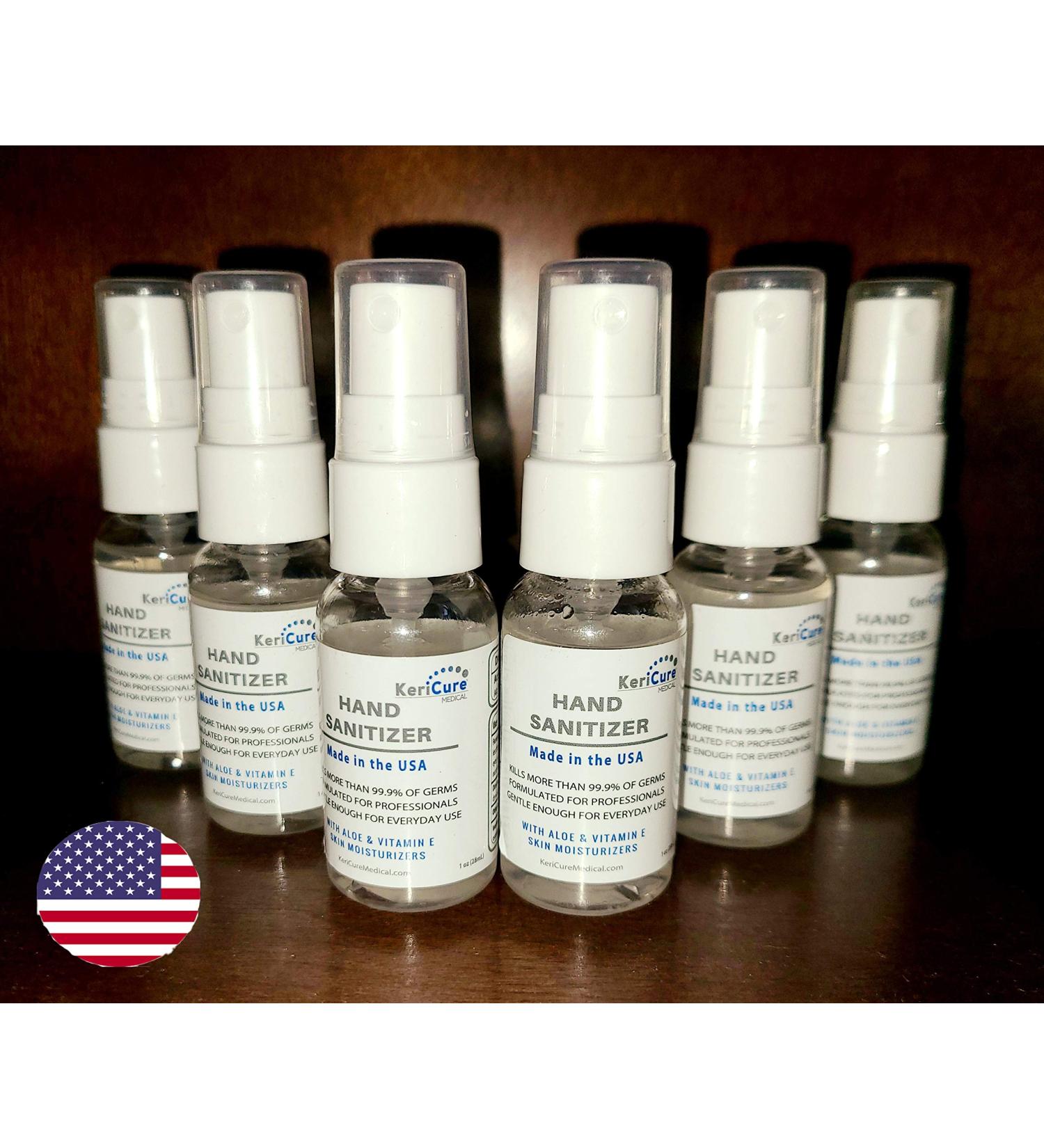 KeriCure Super Moisturizing Hand Sanitizer Spray 1oz Travel Size Pack of 6 - Peppermint Essential Oil, Aloe & Vitamin E - Natural Ingredients - Made in USA by Woman Owned Small Biz - Buy Online on GoSupps.com