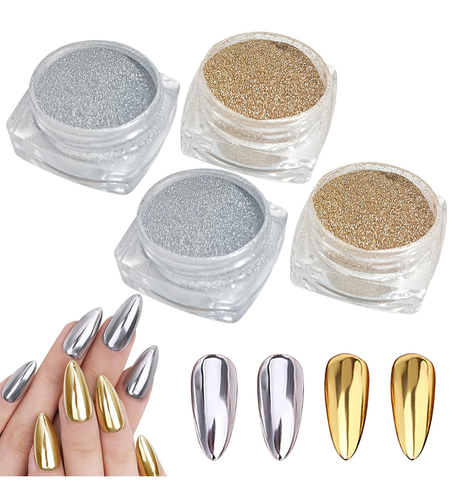 B-Prettier Gold & Silver Nail Chrome Powder Set | Mirror Effect Shimmery Aurora Glitter Nail Art Powder for Women & Girls - Buy Online on GoSupps.com