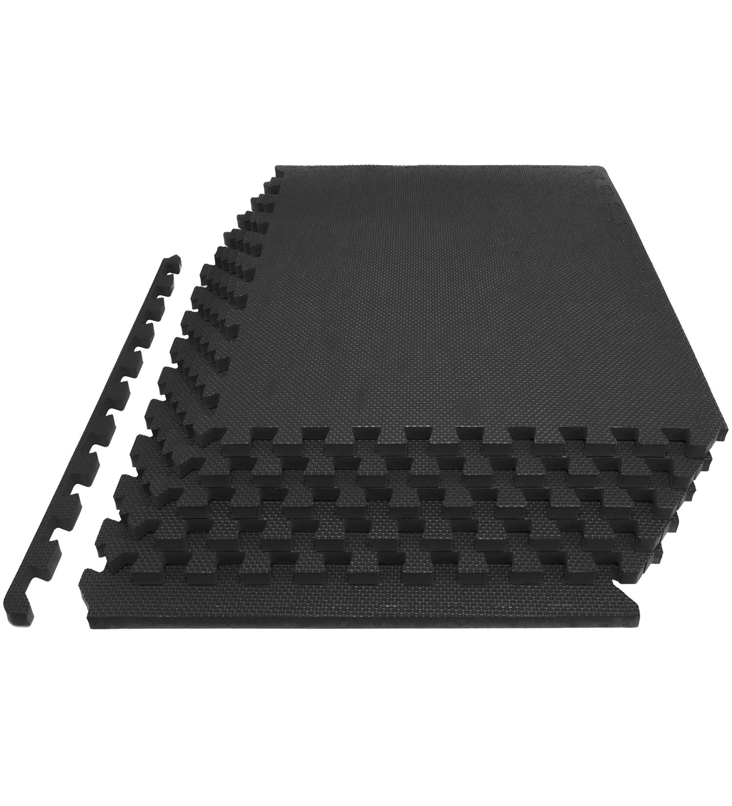 Prosource Fit 1 Extra Thick Puzzle Exercise Mat - Black EVA Foam Interlocking Tiles for Home and Gym - 24 Sq Ft - Buy Online on GoSupps.com