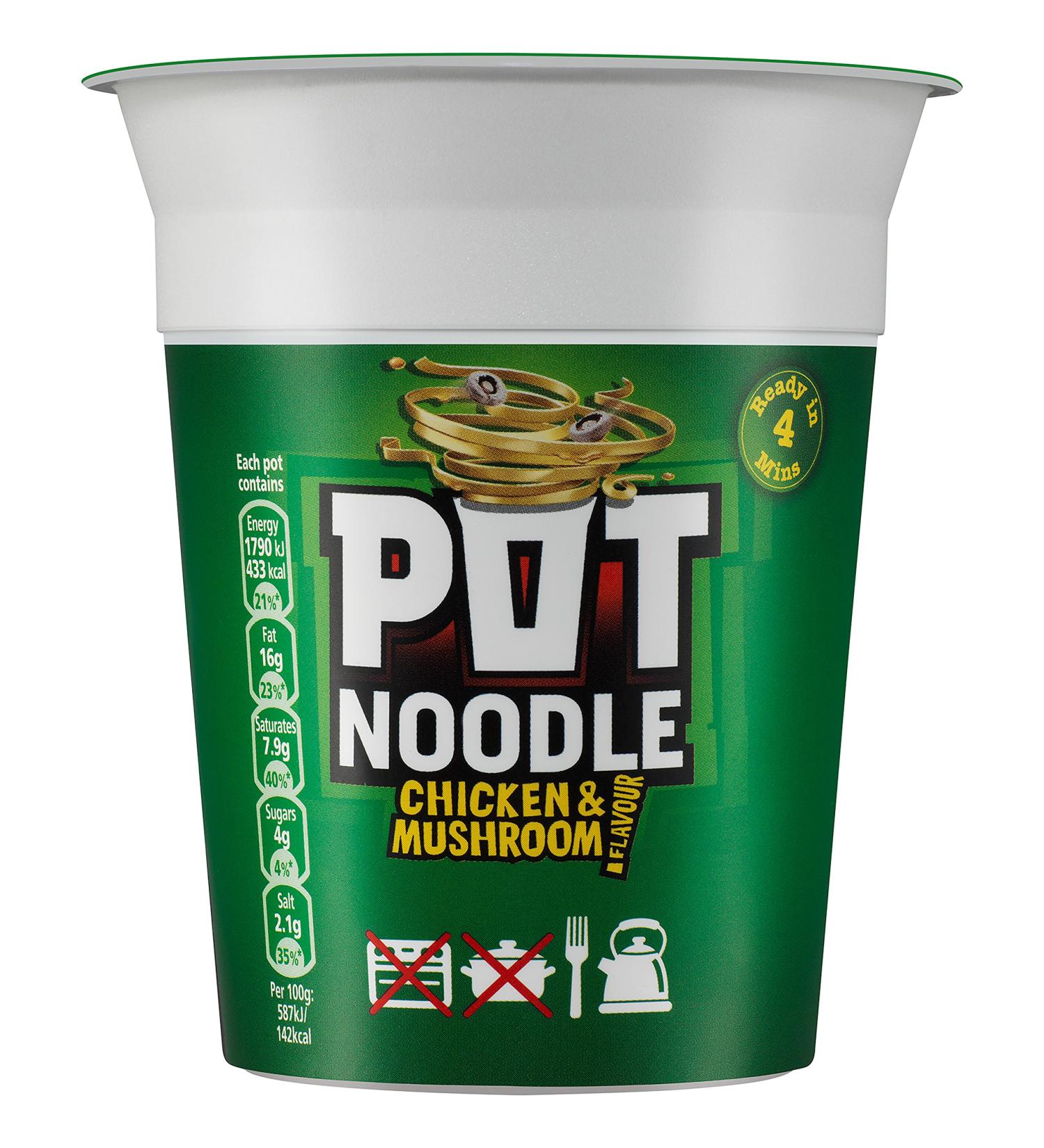 Pot Noodle Chicken & Mushroom vegetarian noodles Standard quick to make noodles 90 g - Buy Online on GoSupps.com