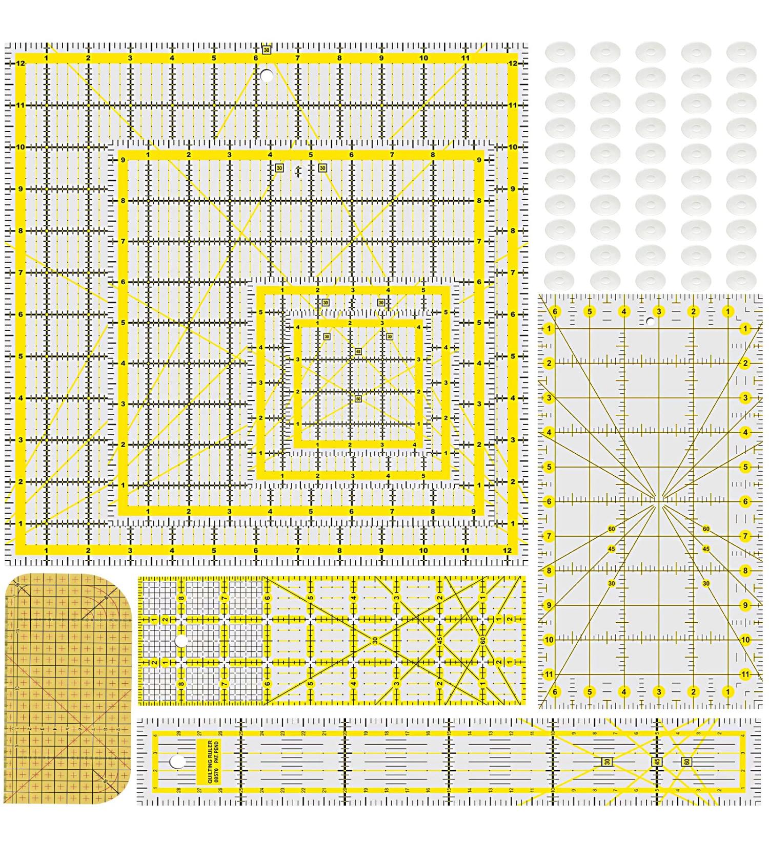 BSGOGO Acrylic Quilting Ruler Set - 8 Non-Slip Rings, 50 Ironing Ruler Pieces - Fabric Cutting Template for Sewing, Crafts - Double-Colored Grid Lines - A-8-Piece Set - Buy Online on GoSupps.com