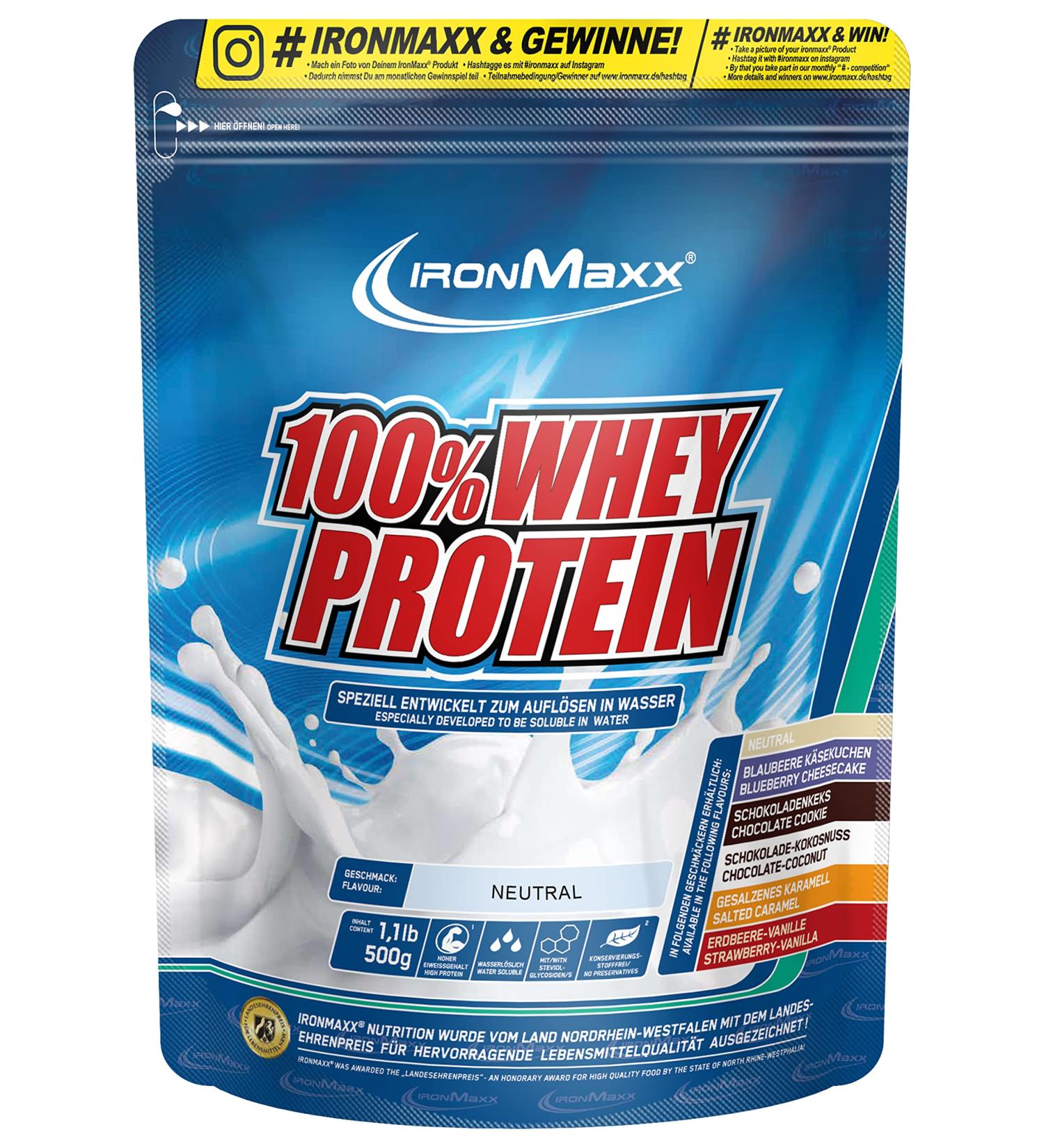 Ironmaxx 100% Whey Protein Powder - Neutral 500g | Water-Soluble Protein | Multiple Flavors for Optimal Health | International Shipping Available - Buy Online on GoSupps.com