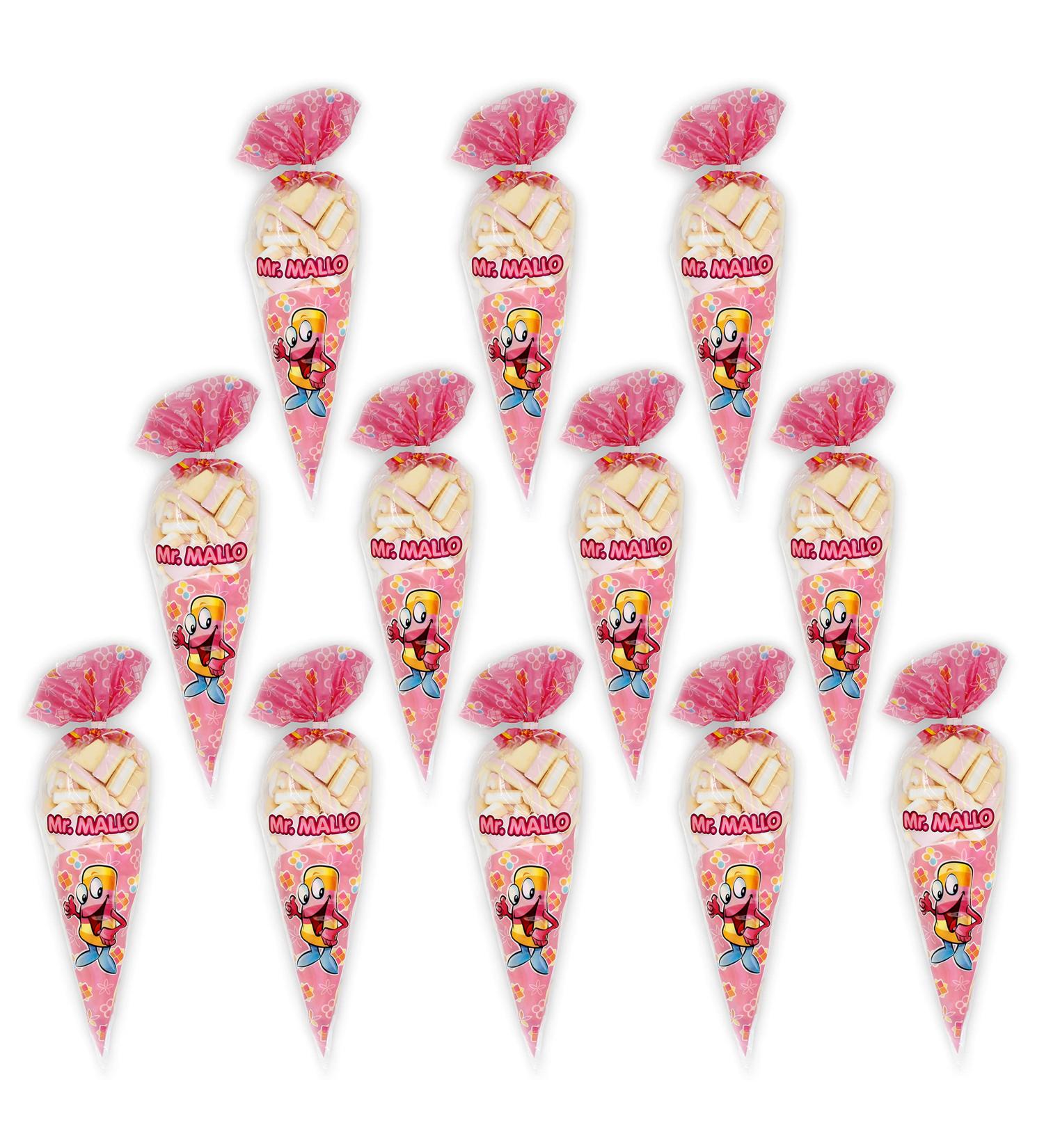 Mr. Mallo Marshmallow Pointed Bag | Colorful Foam Sugar Mix for Birthdays & Carnival Parties | 12x250g with Clip Closure - Perfect for Celebrations - Buy Online on GoSupps.com