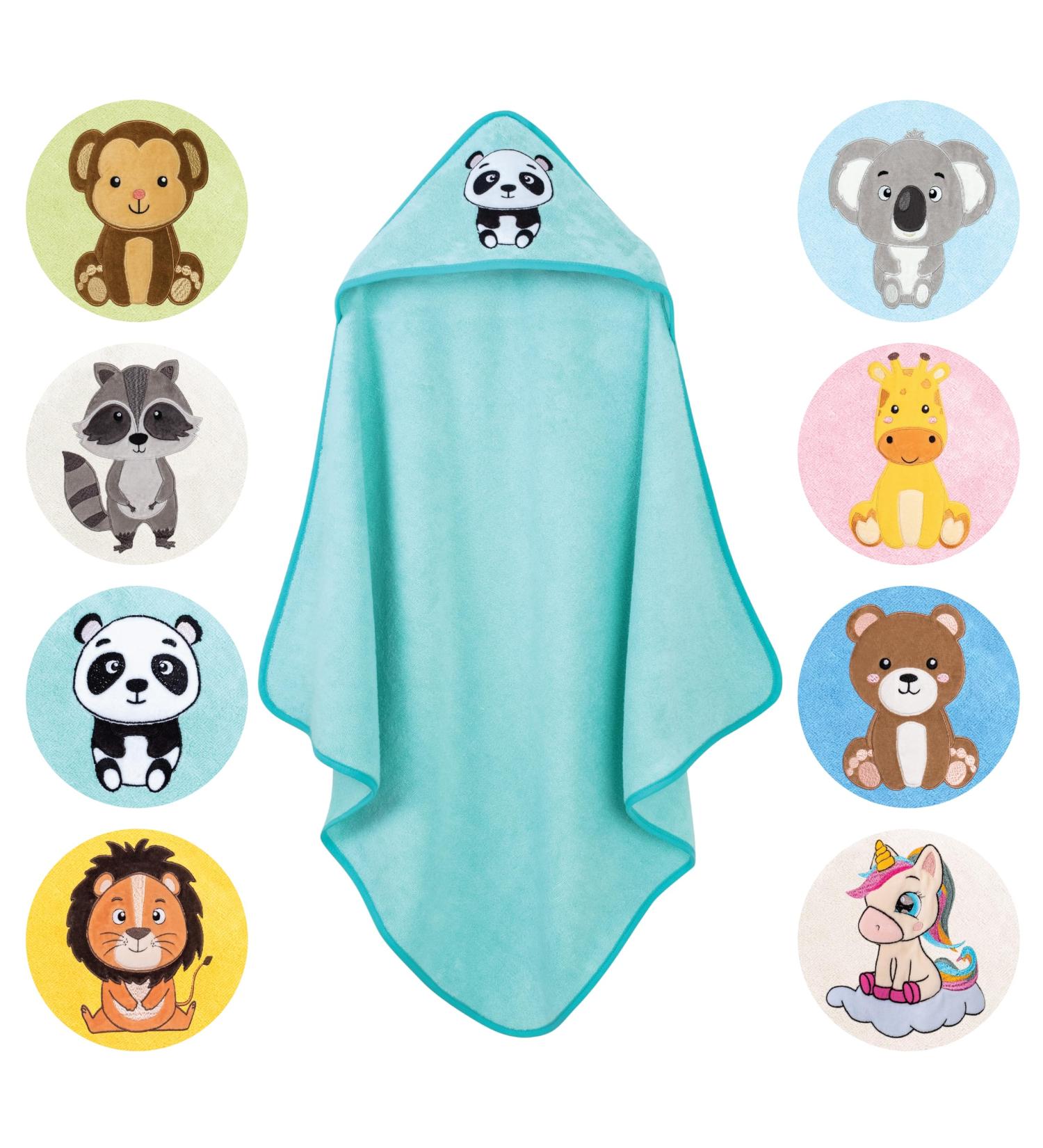 Laynenburg Premium Hooded Baby Towel - 100% Cotton Oeko Tex Cute Panda Design 80x80cm Ideal for Newborns & Children - Perfect Bath Towel for Boys & Girls - Turquoise - Buy Online on GoSupps.com
