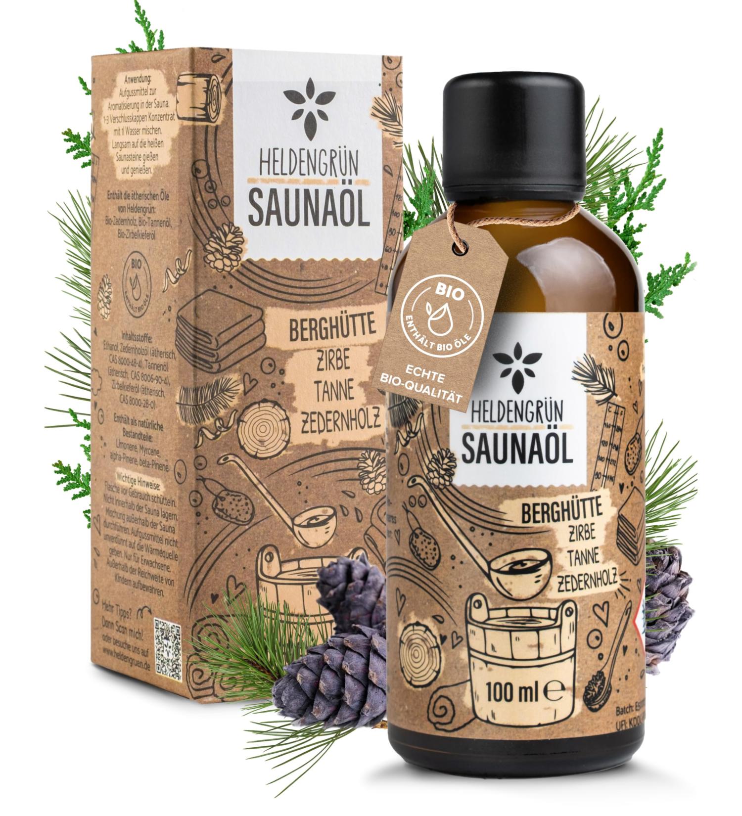Hero Green Organic Sauna Infusion - Forest Mountain Hut | Organic Oils with Stone Pine Fir & Cedar - 100ml Sauna Oil for Nature Lovers - Buy Online on GoSupps.com