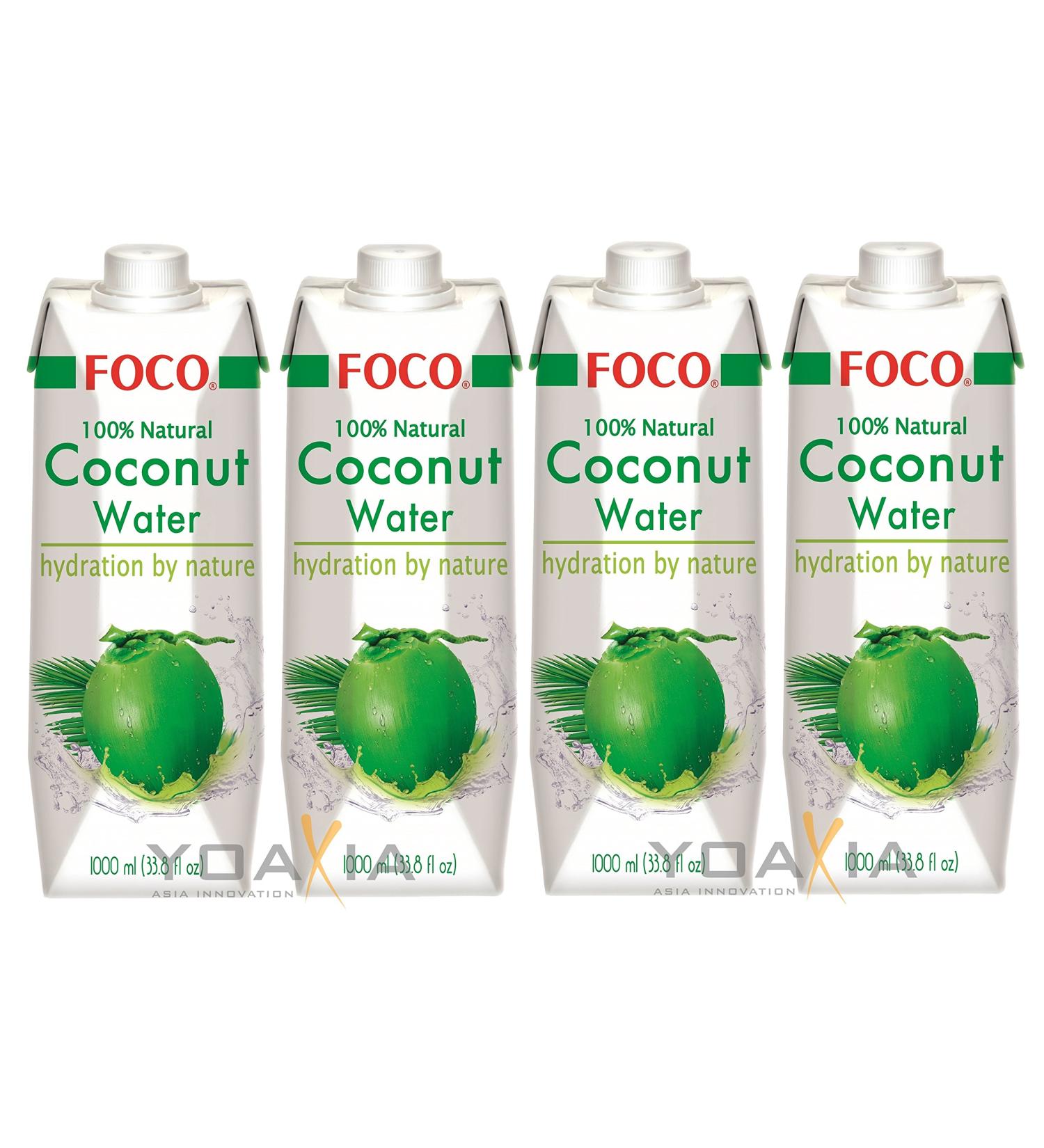 Pack of 4 FOCO Pure Coconut Water 4x 1 liter Coconut Water 100% Natural