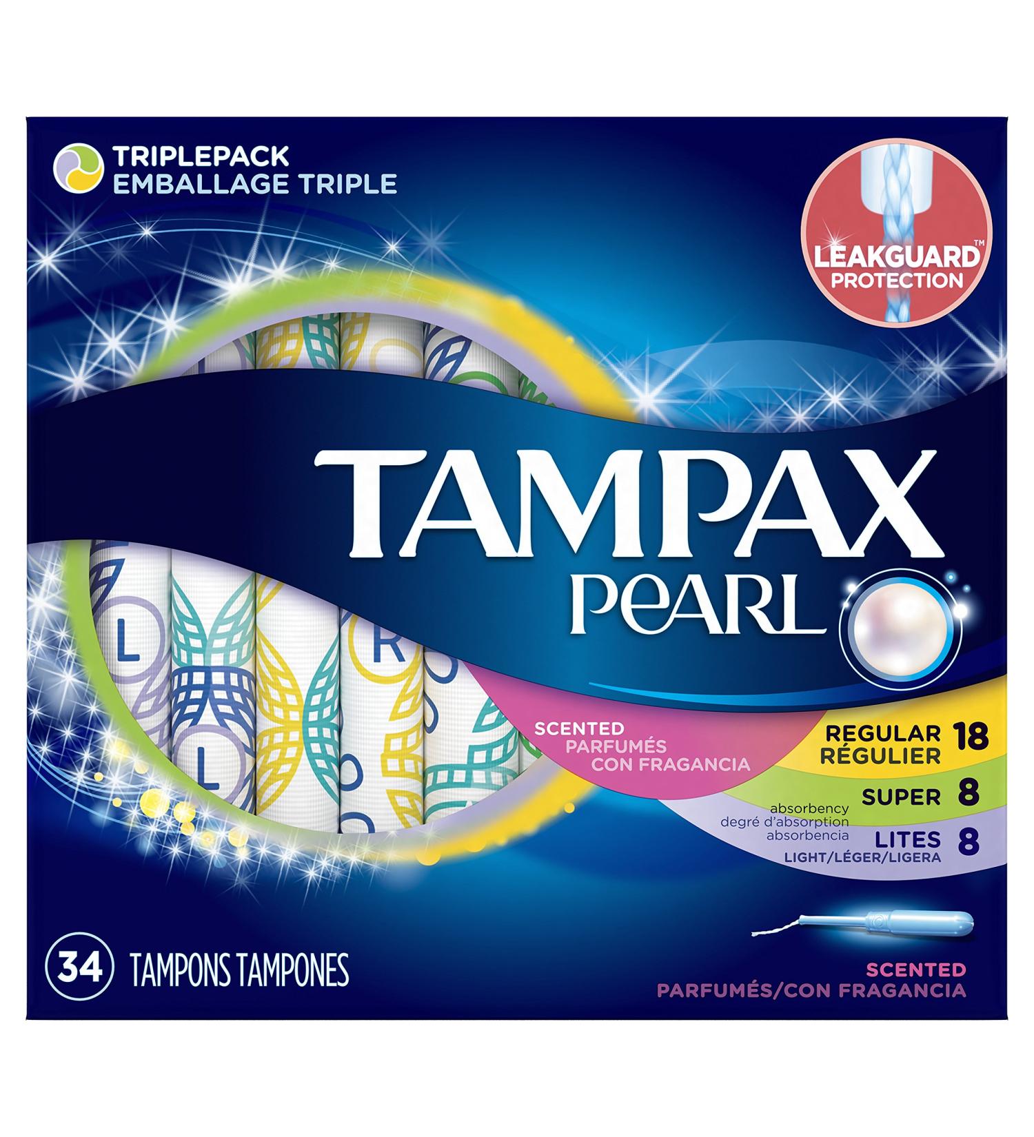 Tampax Pearl Plastic Tampons Multipack - Light/Regular/Super Absorbency, Scented - 204 Count - Buy Online on GoSupps.com