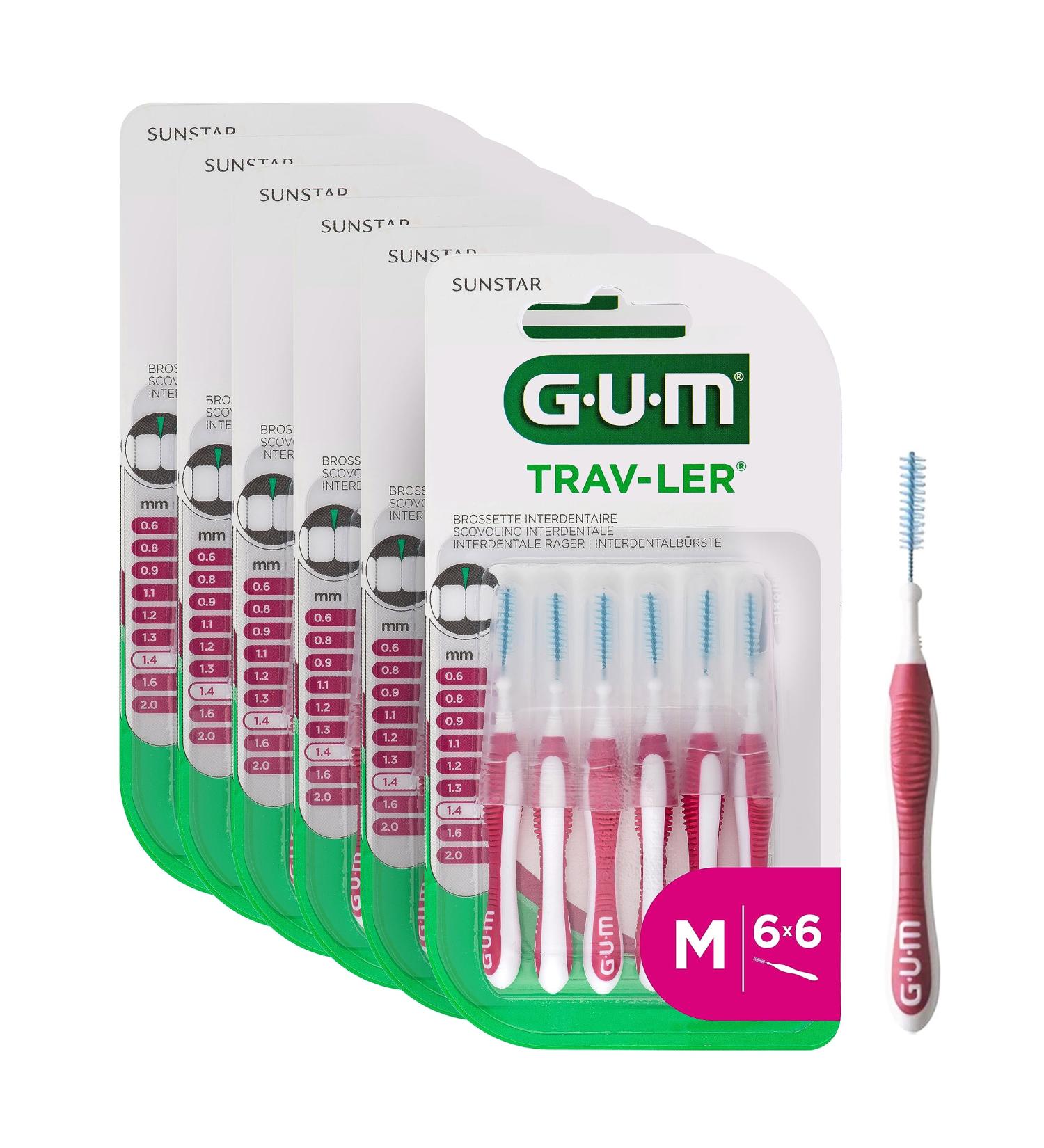 Gum Trav-Ler Interdental Brushes - 6 x 6 Pieces Bendable Neck for Thorough Cleaning & Plaque Removal (ISO Size 4 1.4mm) - Ideal for Interdental Spaces | International Shipping - Buy Online on GoSupps.com