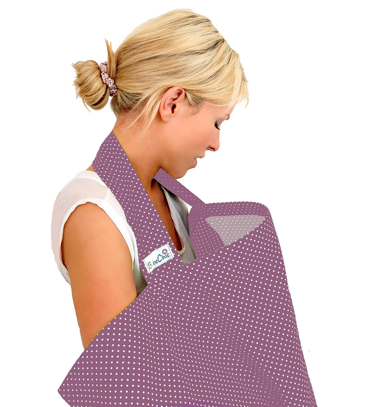 BebeChic.UK Oeko-Tex Certified 100% Cotton Breastfeeding Cover & Boned Nursing Top - Plum/Ivory Dot - Buy Online on GoSupps.com