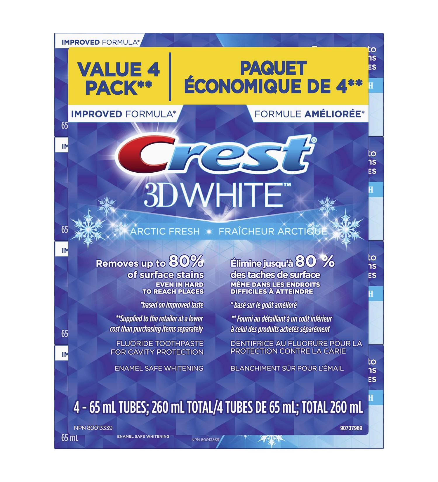 Crest 3D White Whitening Toothpaste Arctic Fresh 65 mL (Pack Of 4) - Buy Online on GoSupps.com