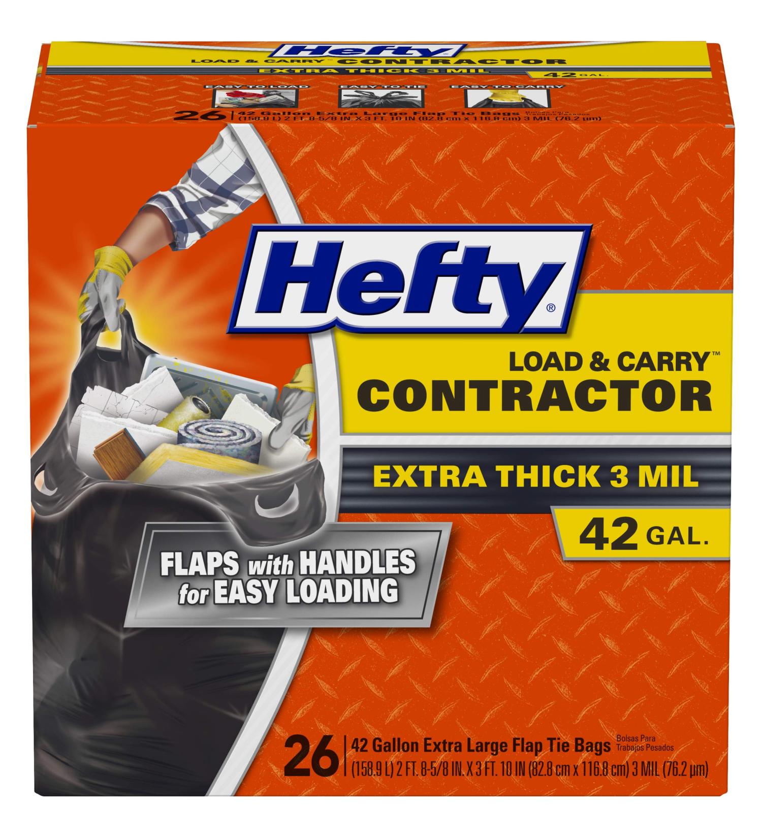 Hefty Load & Carry Heavy Duty 42 Gallon Contractor Trash Bags - 26 Count (Pack of 1) - Buy Online on GoSupps.com