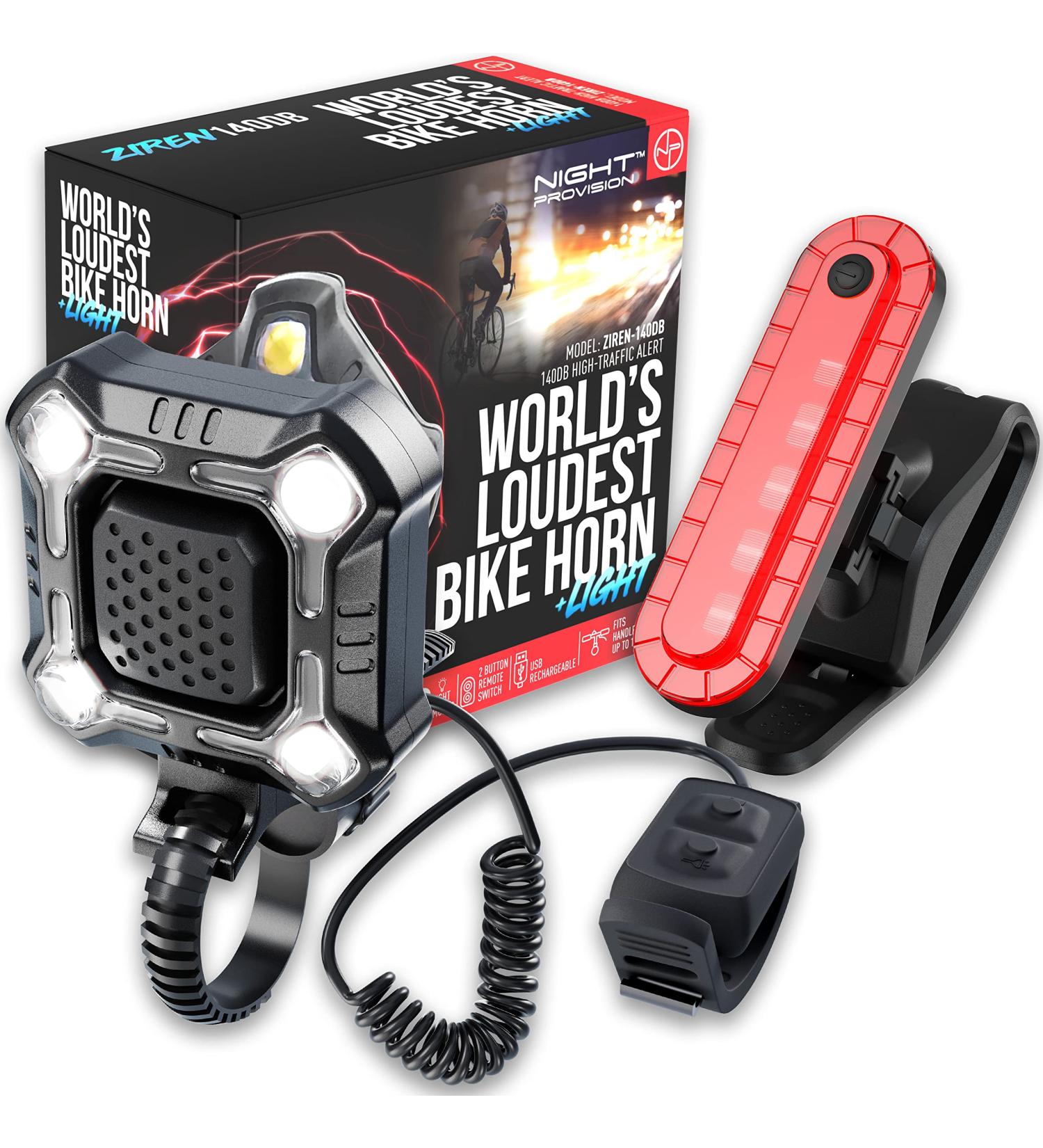 ZIREN 140dB Bike Horn with LED Light | Super Loud Electric Horn for Safety | Remote Switch & USB Rechargeable - Buy Online on GoSupps.com