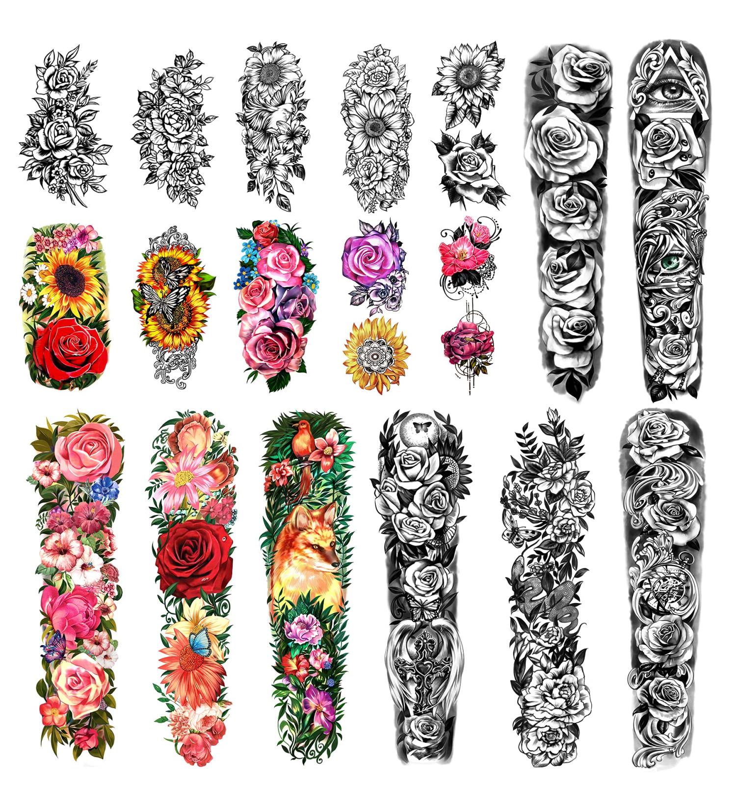 Waterproof Temporary Tattoo Stickers - Full Arm 8 Sheets & Half Arm Shoulder 10 Sheets for Girls - Extra Large & Long Lasting (22.83X7.1) - Buy Online on GoSupps.com