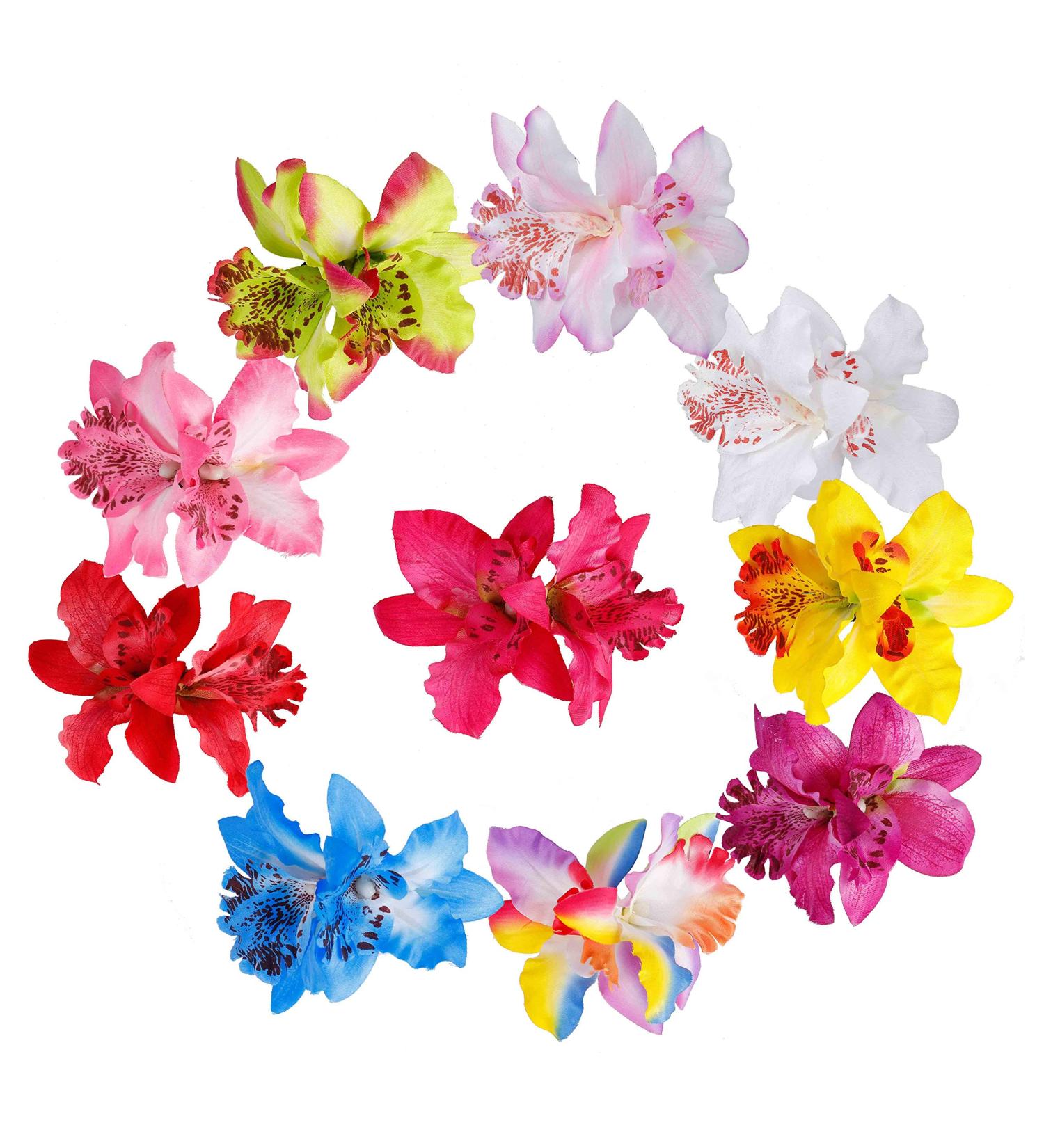 Multicolor Hawaiian Flower Hair Clips - 10 Pcs Dendrobium Orchid for Brides & Girls - Perfect for Weddings & Beach Parties - Buy Online on GoSupps.com