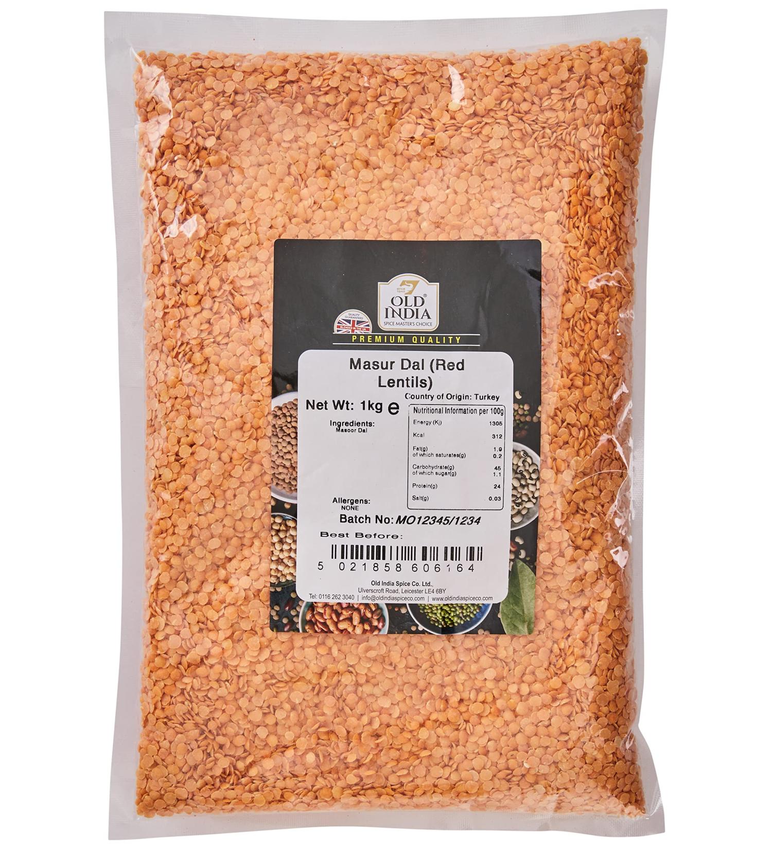 Old India Masur Dal (Red Lentils) 1kg - Premium Quality | Pack of 1 - Buy Online on GoSupps.com