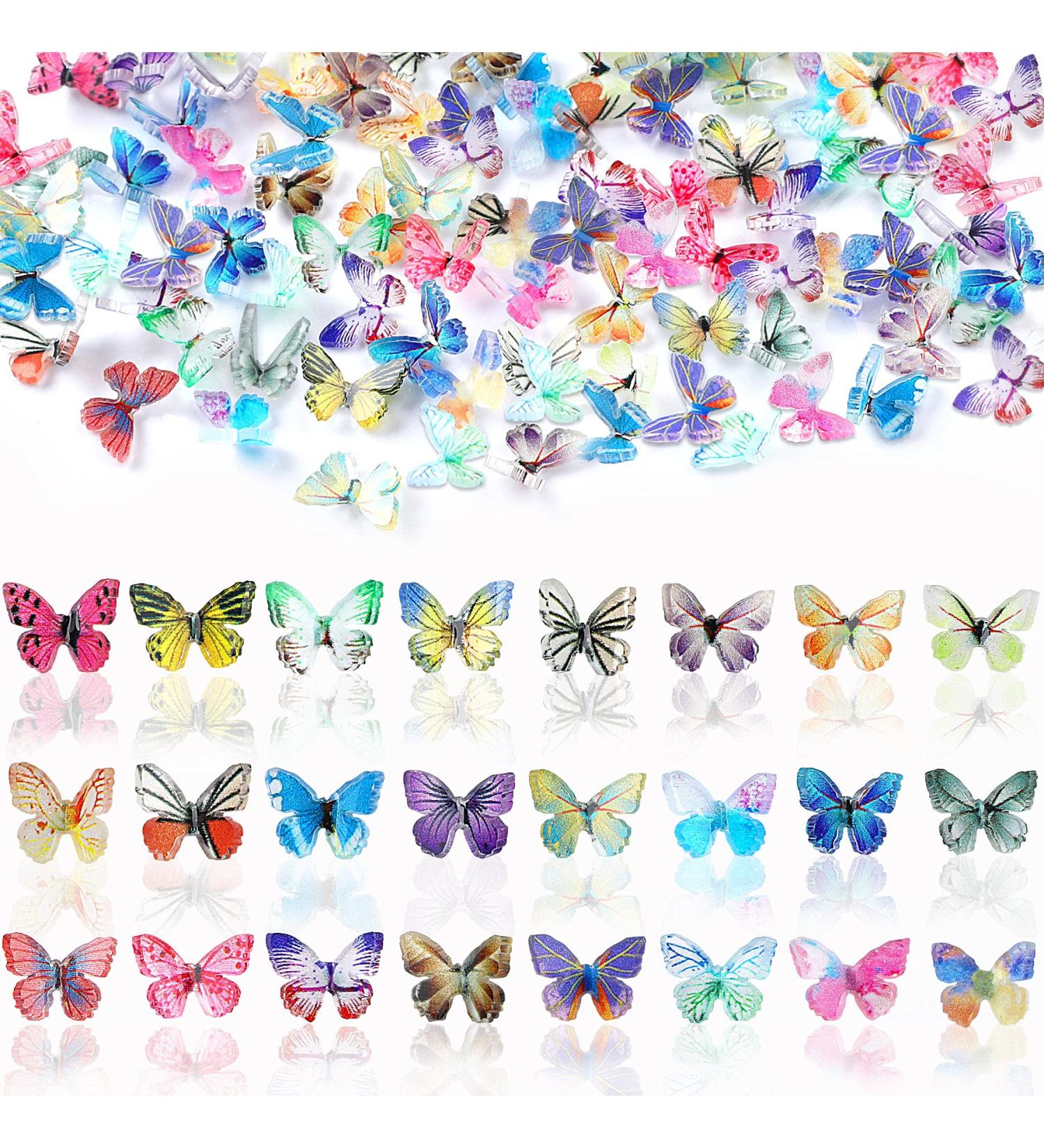 120 Pcs 3D Acrylic Butterfly Nail Charms | 24 Colors Nail Glitter Sets for Summer | Nail Art Decoration DIY Resin Mold Crafts - Buy Online on GoSupps.com