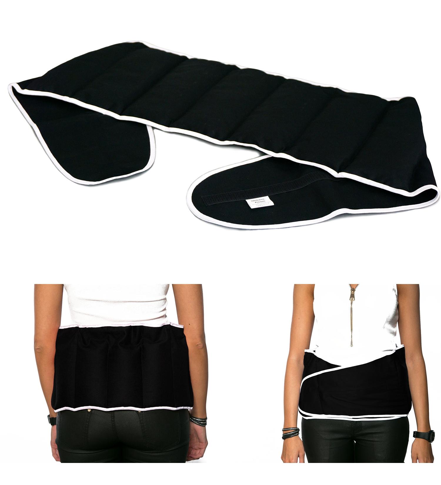 Organic Spelt Pillow Heat Cushion Belt - Velcro Fastening 135cm 7-Chamber Back Support Cushion - Black - Buy Online on GoSupps.com