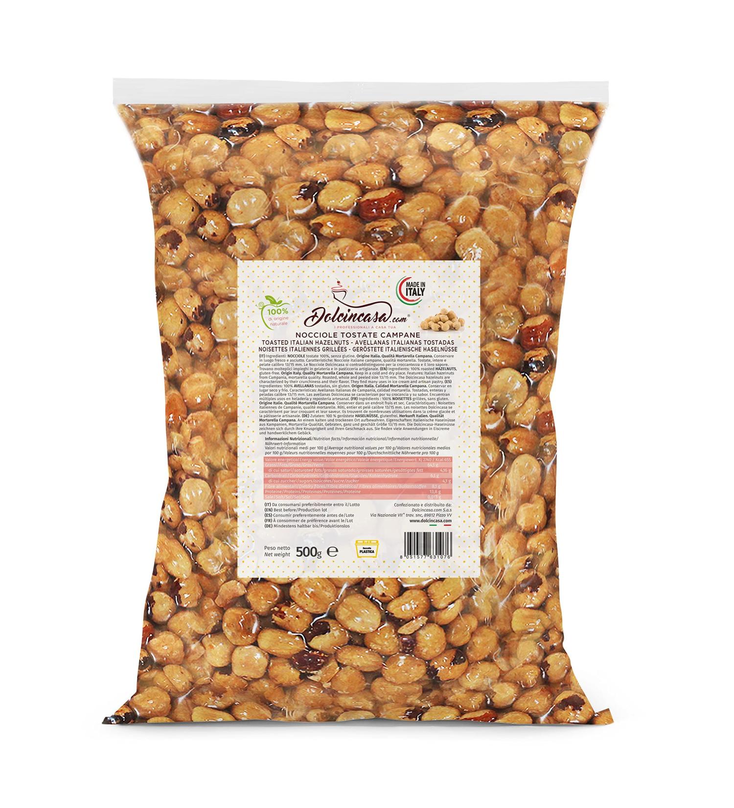Dolcincasa-com Natural Roasted Hazelnuts Cultivar Mortarella Campana for Ice Cream Cakes and Various Uses in Confectionery Decorations Gluten Free Fillings 500g Pack - Buy Online on GoSupps.com