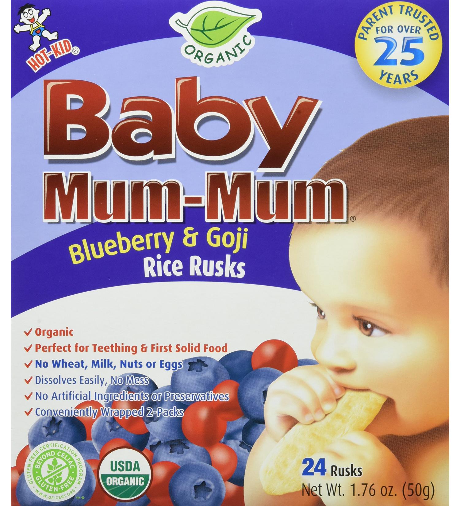 Hot Kid Baby Mum-Mum Organic Rice Rusk - Blueberry & Goji, 24 Pack (17.6 oz) - Healthy Snack for Babies - Buy Online on GoSupps.com