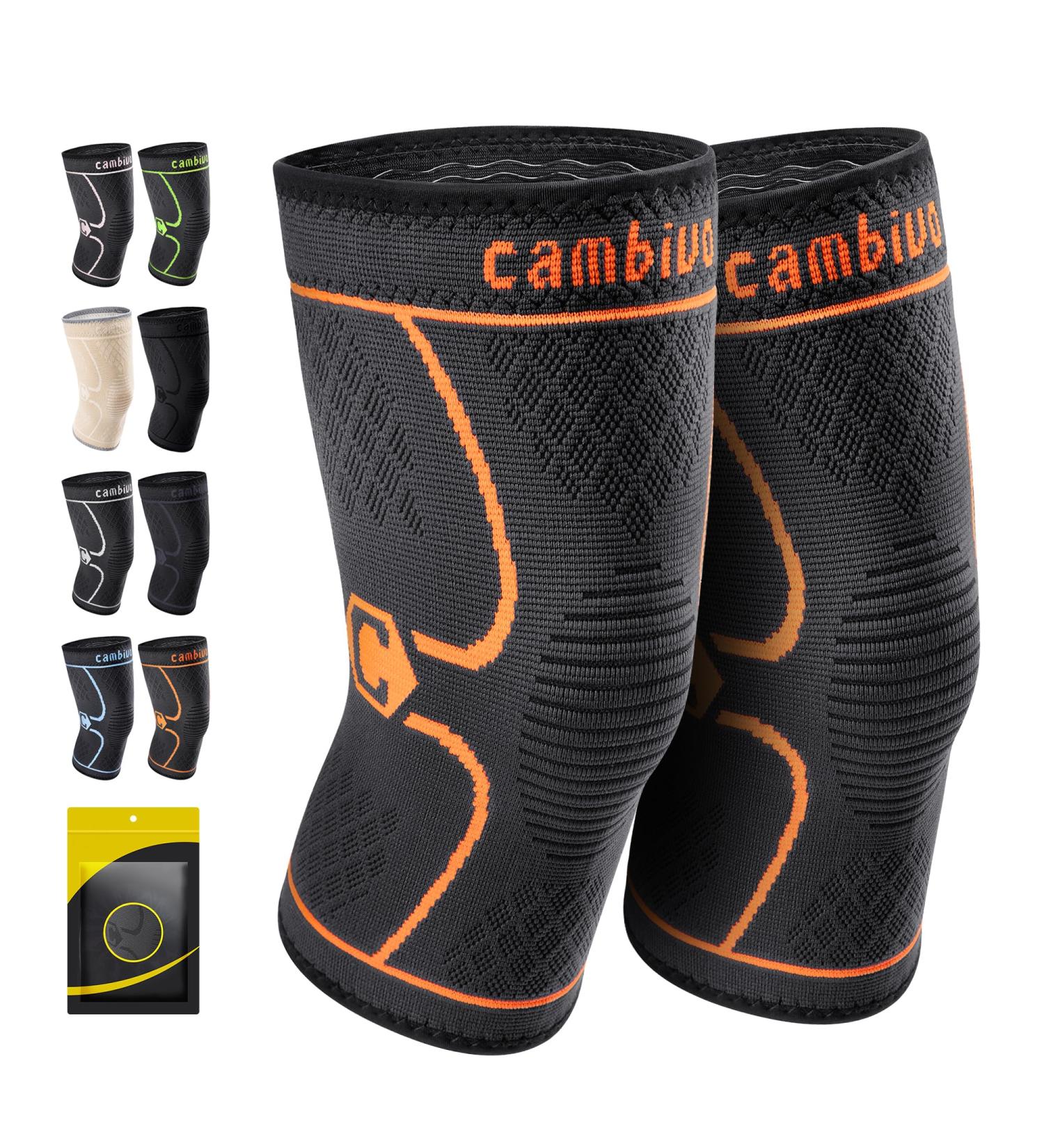 Cambivo Knee Brace for Men & Women - Orthopedic Support for Meniscus Tear ACL Arthritis - Ideal for Running Hiking & Sports - Black/Orange - Buy Online on GoSupps.com