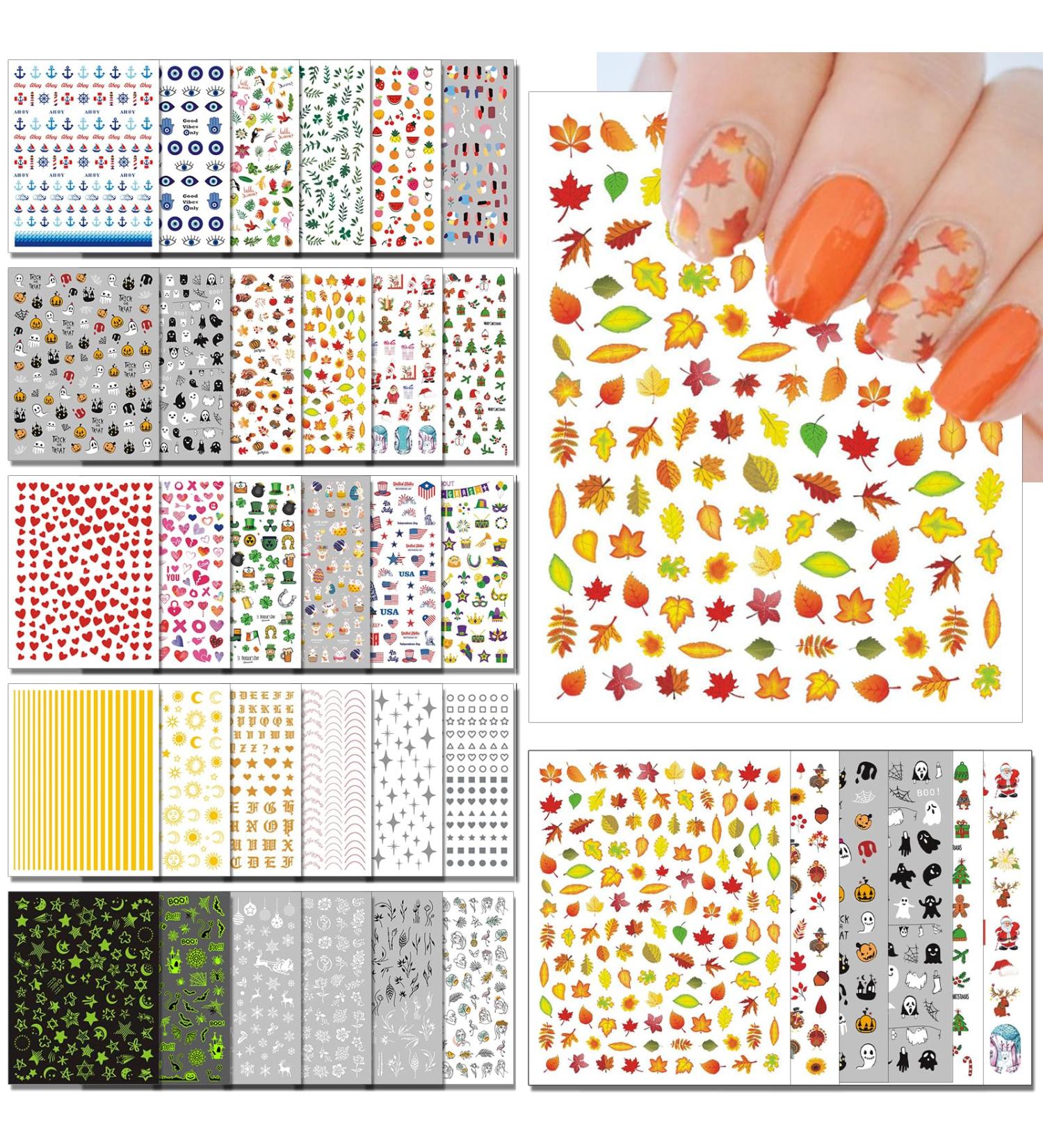 Winthrop 36 Sheets Holiday Nail Art Stickers - Year-Round Colorful Decals for Spring Summer 4th of July Halloween Christmas - Buy Online on GoSupps.com