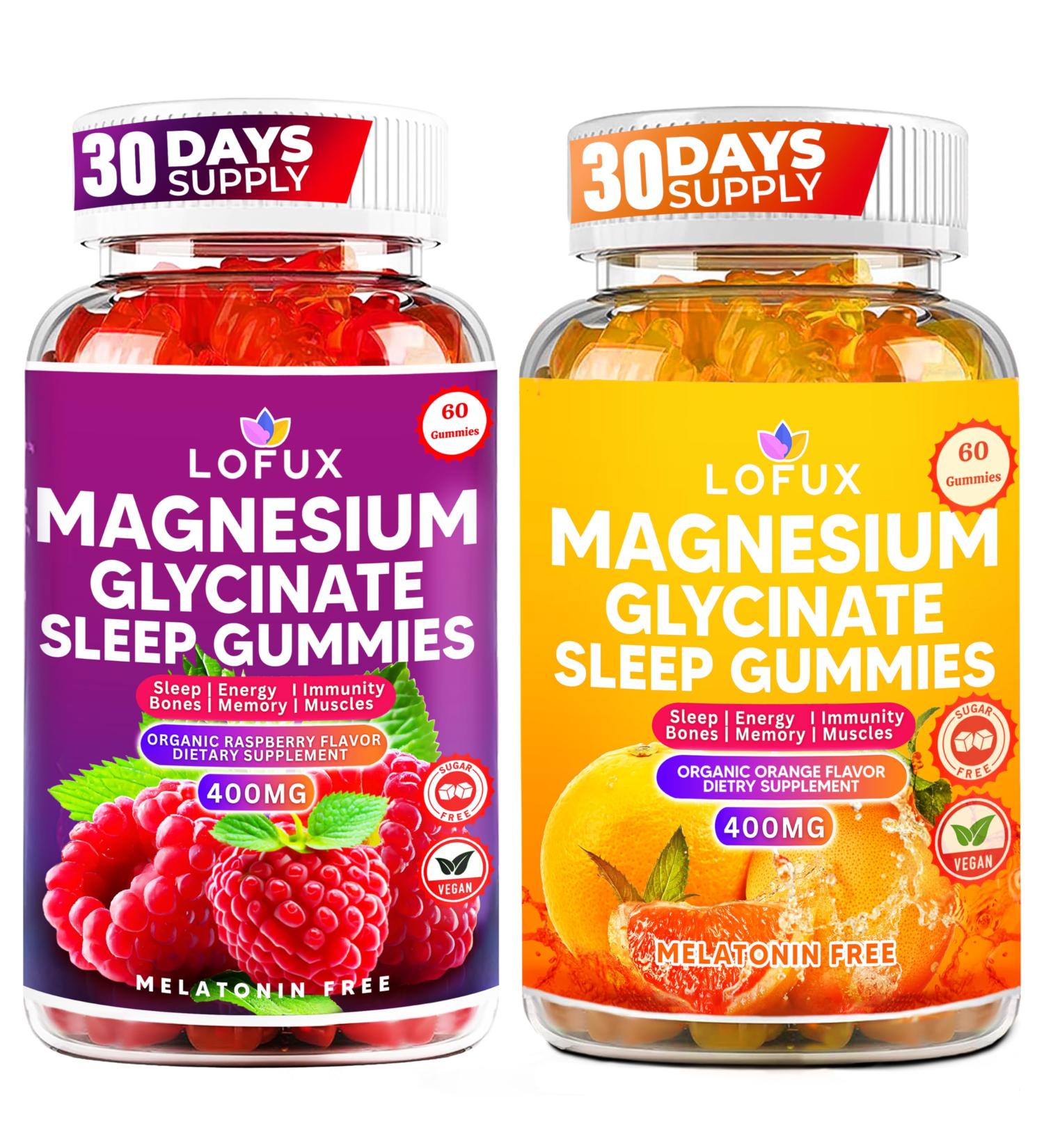 Lofux Magnesium Glycinate Gummies 400mg Sugar Free Magnesium Gummies for Adults Women Men Chewable Supplement Gummy with L-Threonate Vitamin D B6 CoQ10 - for Calm Sleep Body Relaxation 120 Ct - Buy Online on GoSupps.com
