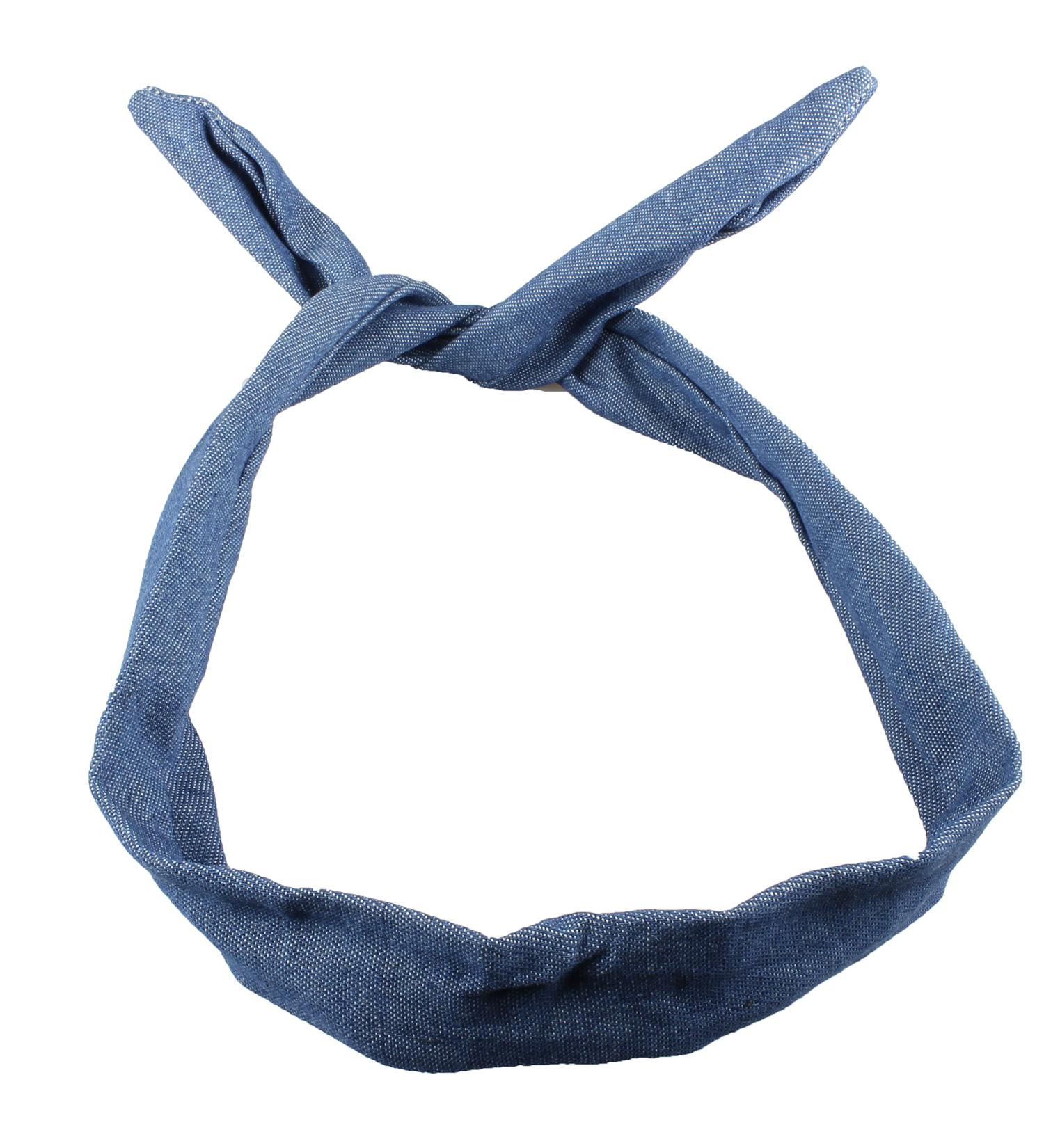 Wire Headband Retro Wired Head Scarf Rockabilly Wire Hair Band Head Wrap Vintage Blue Denim