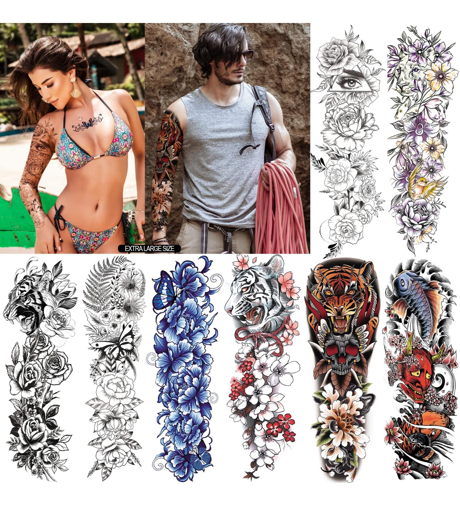 Aresvns Full Arm Temporary Tattoos - 8 Sheets, Extra Large Japanese Sleeve Tattoo for Men and Women - Realistic, Waterproof, Long Lasting - Buy Online on GoSupps.com