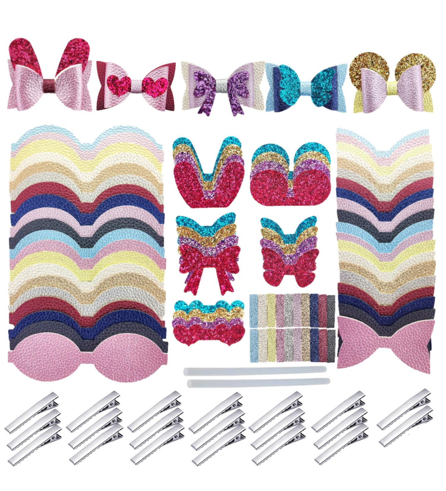 AOUXSEEM Faux Leather Hair Bow DIY Kit - 20 Sets | Pre-Cut Pieces & Clips for Fashionable Hair Accessories - Buy Online on GoSupps.com