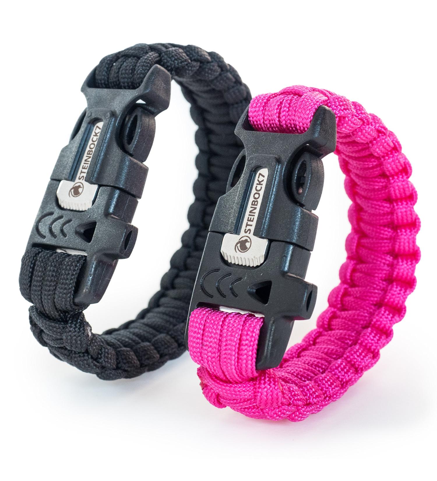 Steinbock7 Hochk nig 3-in-1 Paracord Wristband Set - Black & Pink | Integrated Pipe Flint & Knife - Perfect for Camping & Outdoor Adventures - Includes Free E-Book - Buy Online on GoSupps.com
