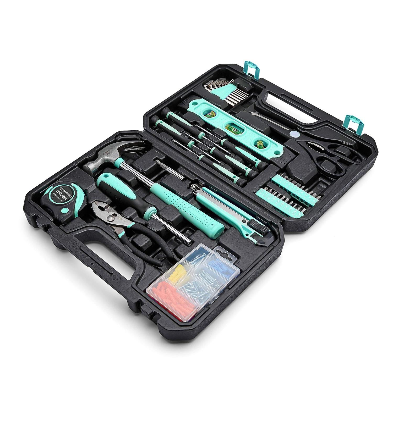 Amazon Basics Household Tool Kit with Tool Storage Case - 142-Piece  Turquoise Turquoise Tool Kit - Buy Online on GoSupps.com