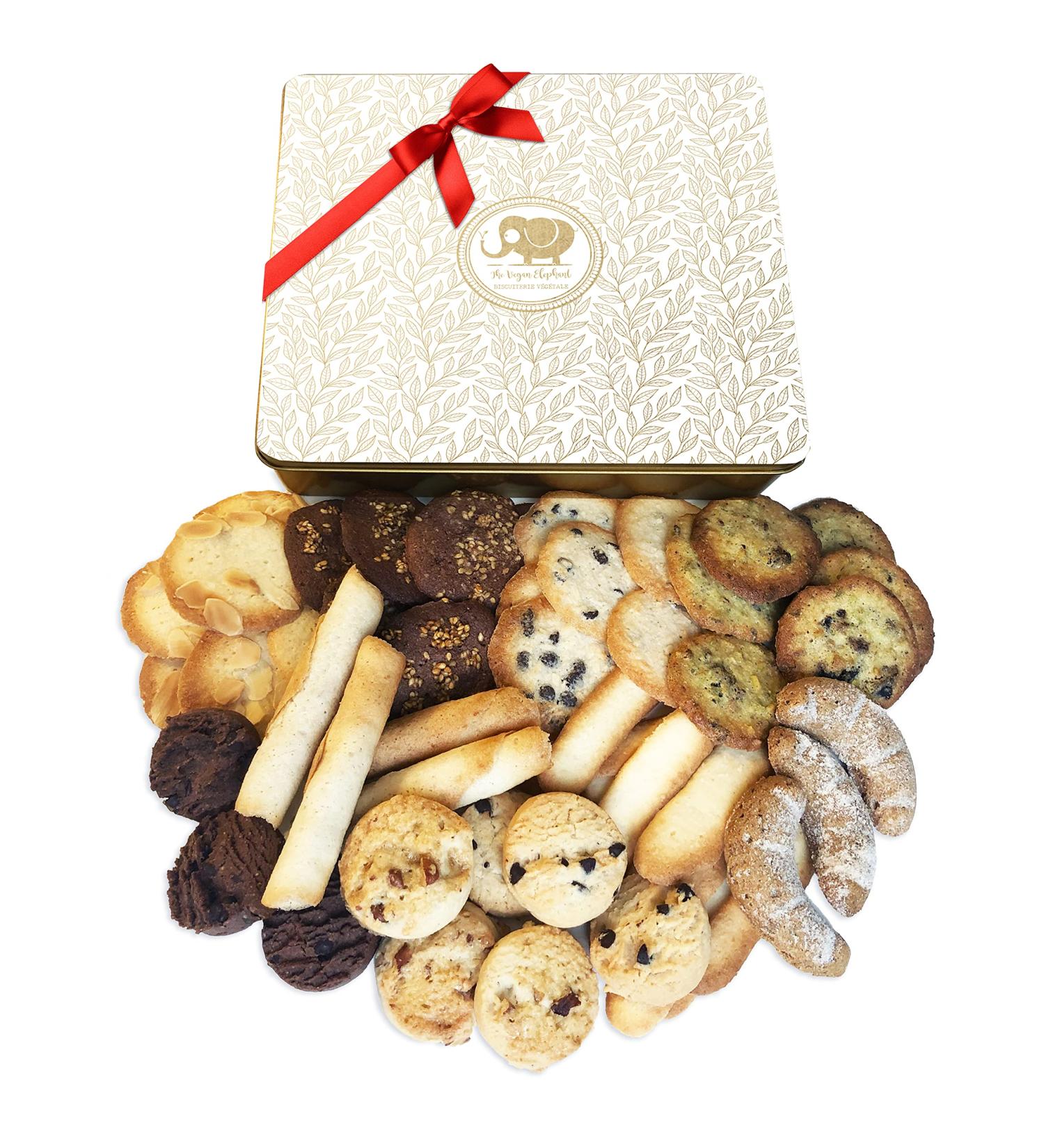 The Vegan Elephant metal box assortment of organic & vegan cookies: mini cookies tiles Russian cigarettes cat tongues and shortbreads. Made in France and artisanal. 270G - Buy Online on GoSupps.com