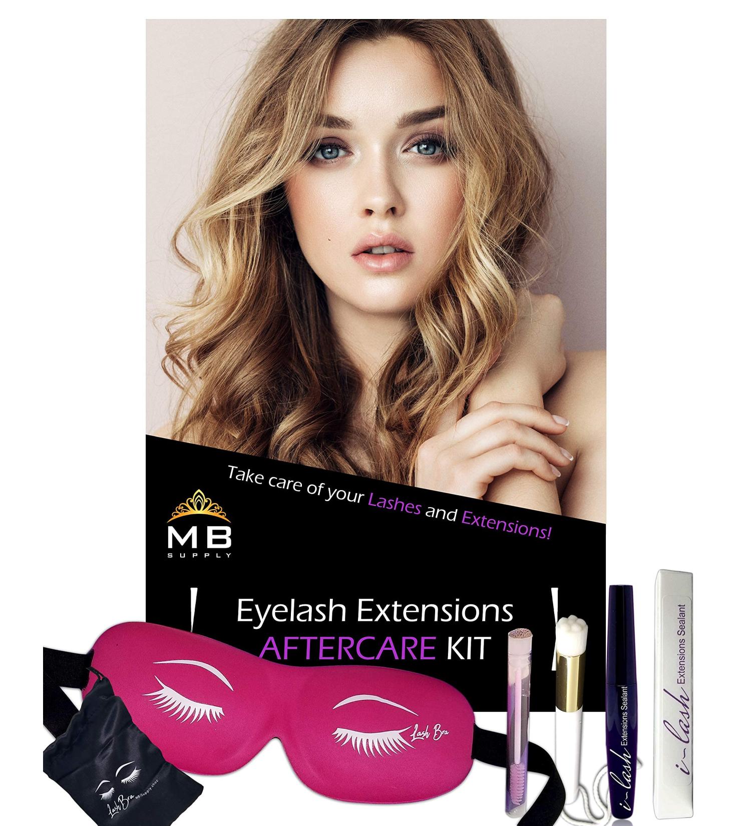 Eyelash Extensions Aftercare Kit Sealant Brush Spoolie & 3D Sleep Mask | Protect Volume Lashes PINK Lash Bra - Buy Online on GoSupps.com