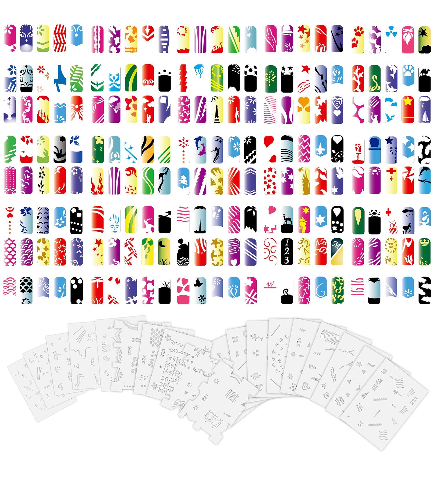 Custom Body Art Airbrush Nail Stencils - Design Series #12 - Set of 20 Individual Nail Templates with 360 Unique Designs - Buy Online on GoSupps.com