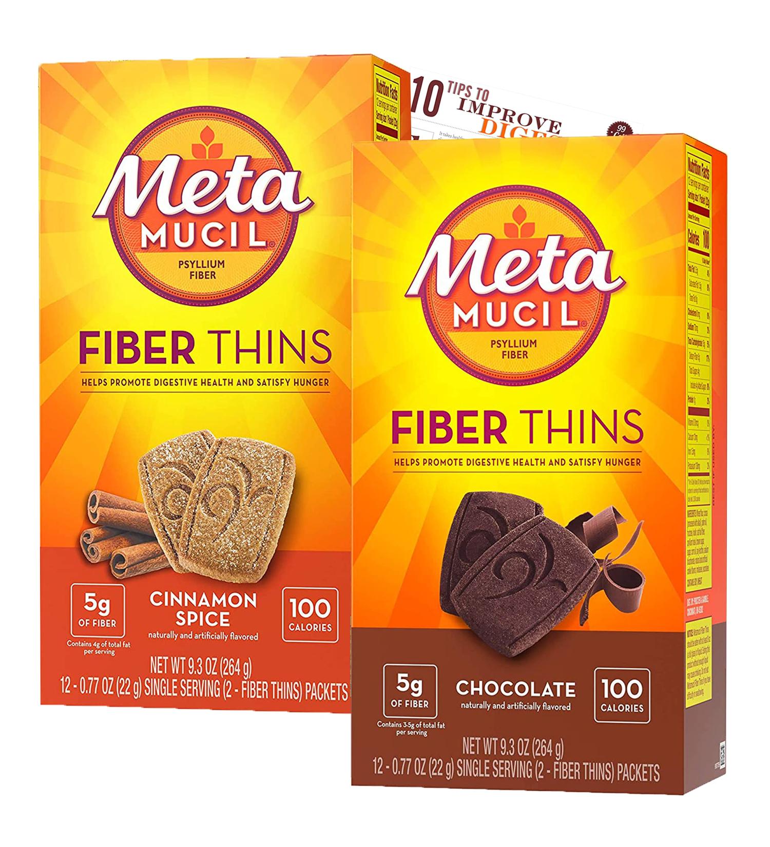 Metamucil FiberThins 24CT Variety Pack - Cinnamon Spice & Chocolate | Psyllium Fiber Bars for Digestive Health Support - Buy Online on GoSupps.com