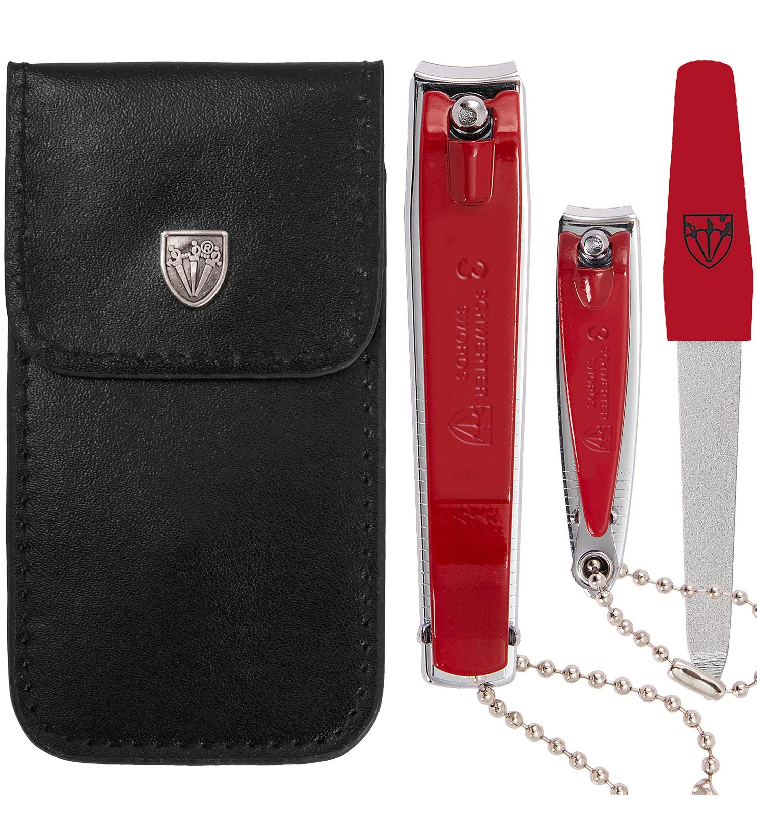 Three Swords Nail Clippers Set - 'CLIP' Fingernail & Toenail Clippers in Faux Leather Case (Red) | Buy Internationally - Buy Online on GoSupps.com