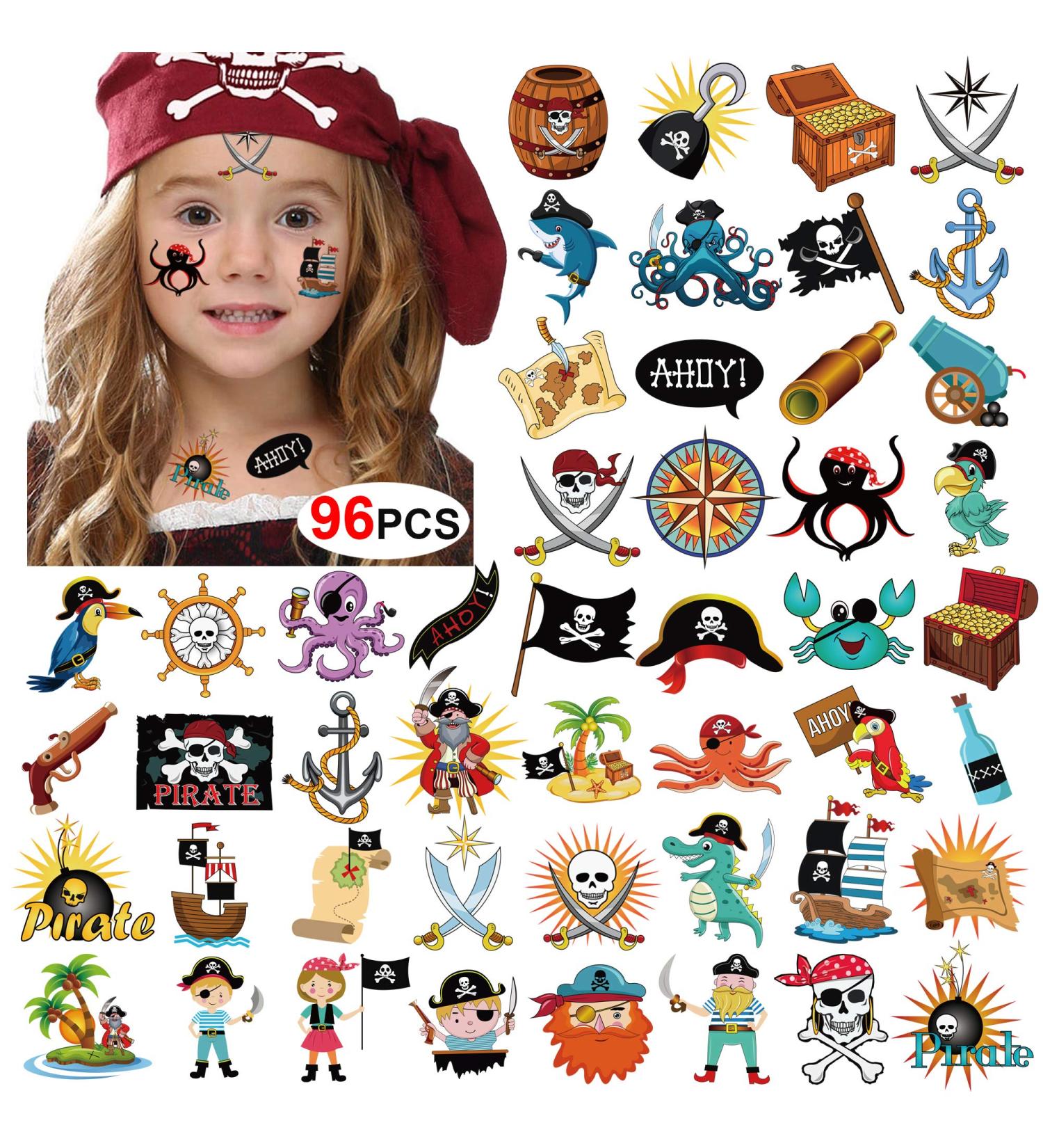Pirate Tattoos (96Pcs) - Konsait Pirate Temporary Tattoo Set for Kids Birthday Party Favors - Buy Online on GoSupps.com