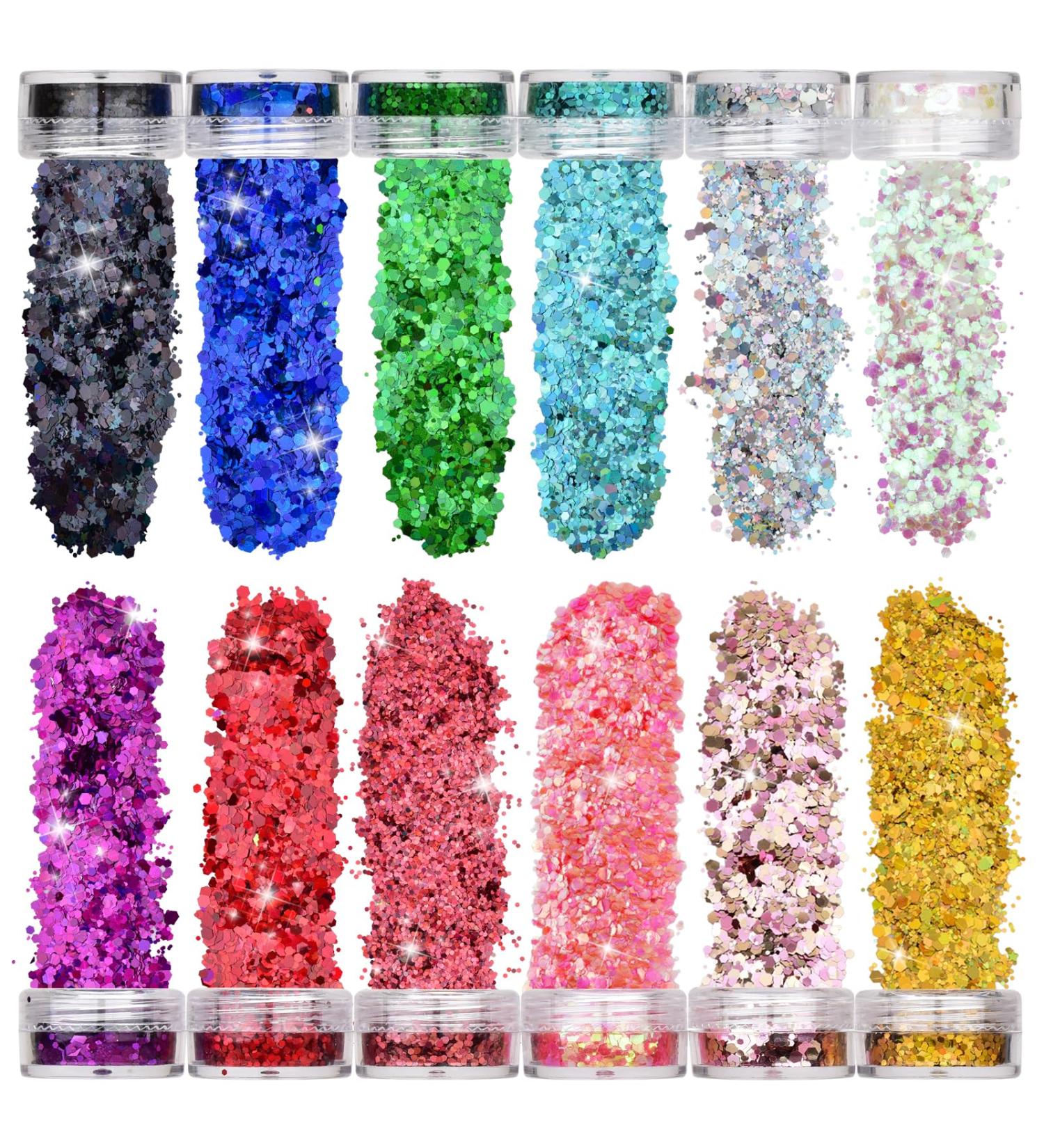 12 Colors Lvzongxin Glitter Face & Body Powder - 60ml Festival Makeup Nail & Hair Glitter for Masquerade & DIY Crafts - Buy Online on GoSupps.com