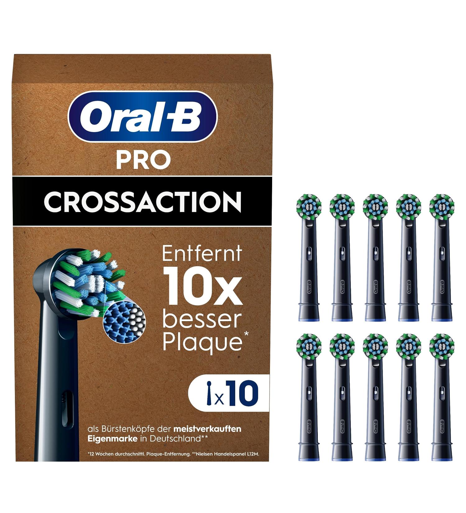Oral-B Pro CrossAction Electric Toothbrush Heads - 10 Pack Original X-Bristen Mailbox-Compatible Made in Germany Black - Buy Online on GoSupps.com