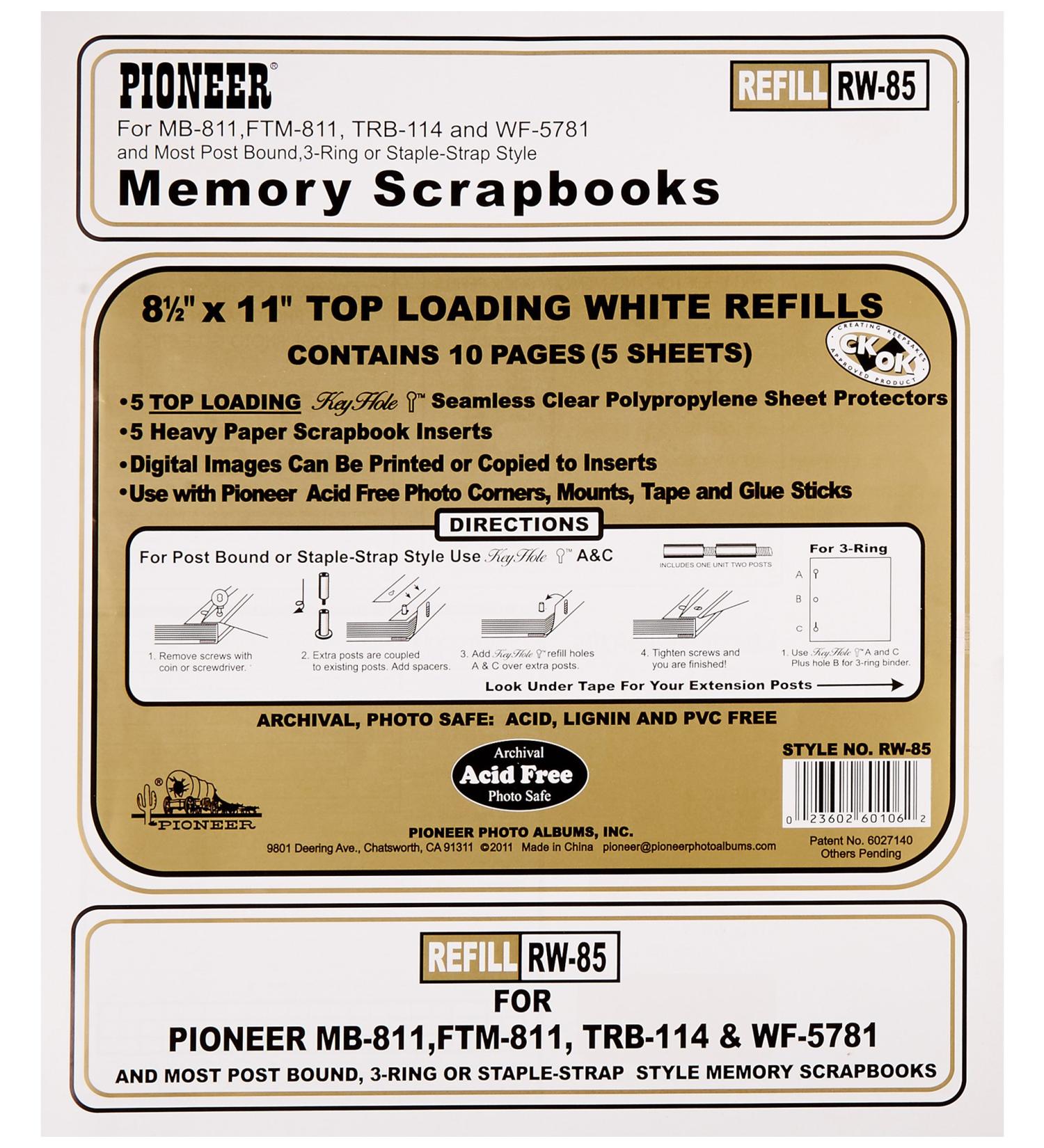 Postbond Top Loading Page Protectors 5/Pkg 8.5X11 (with White Inserts)