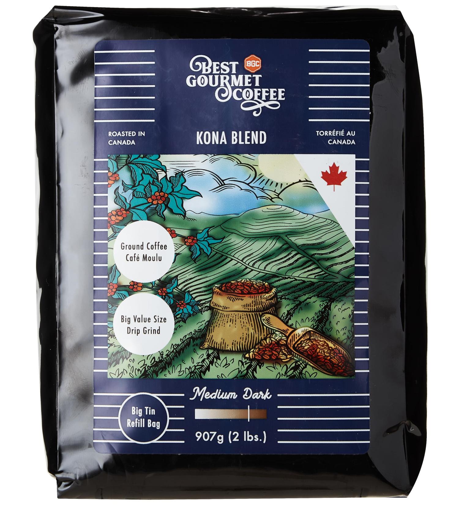 Best Gourmet Coffee Kona Blend Ground Coffee Medium Dark Roast 907g - Buy Online on GoSupps.com