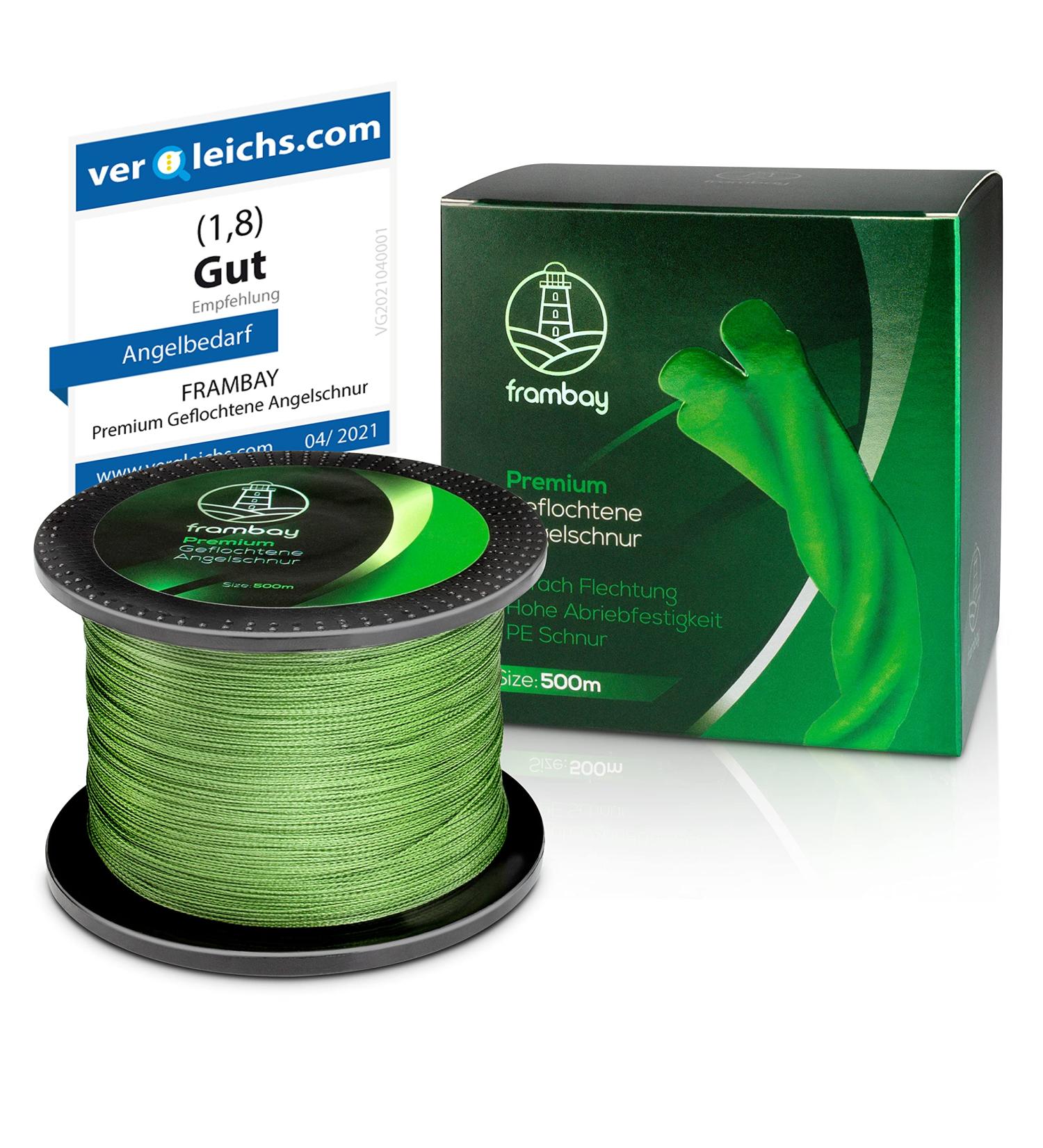 Frambay Braided Fishing Cord - 4-Way Braid Fishing Line | 500m & 150m Green - 0.14mm 9kg Strength - Buy Online on GoSupps.com