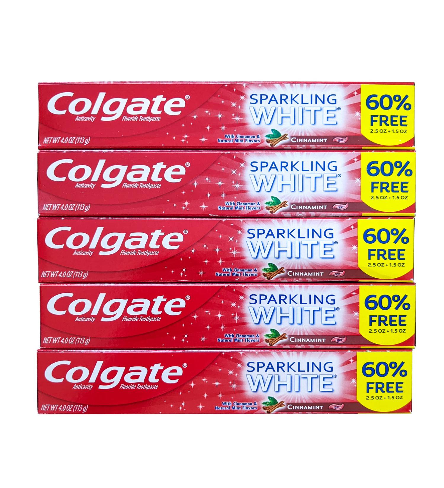 Colgate Cinnamint Fluoride Toothpaste with Cinnamon and Natural Mint Flavor Deep Tooth and Gum Cleaning Gel with Gentle Whitening Fights Cavities and Plaque Kids and Adults 5 Pack - Buy Online on GoSupps.com