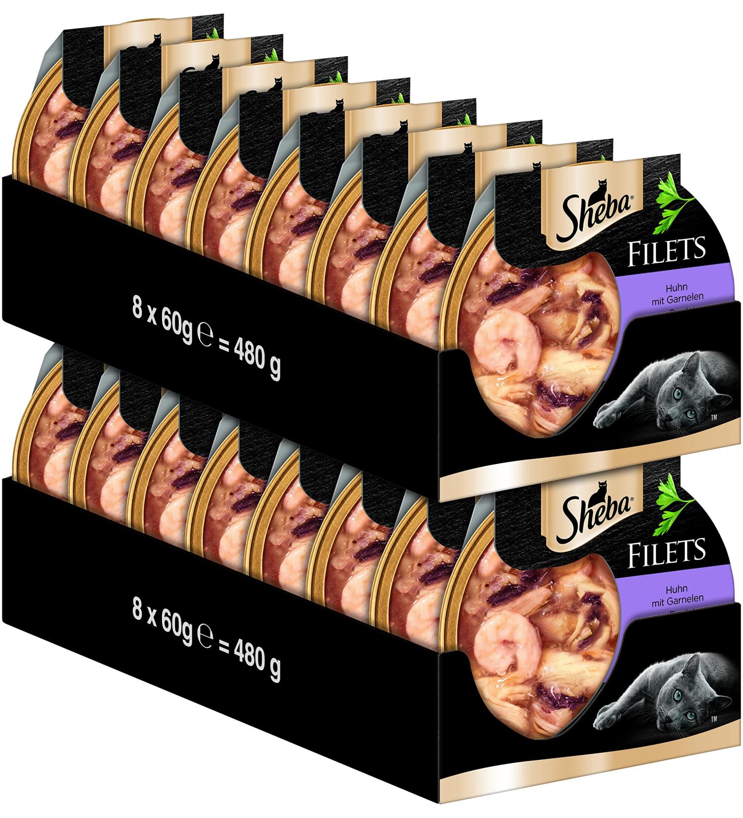 Sheba Fillets Wet Cat Food - Chicken with Shrimps - 16x60g Pack | Finest Cat Treats for Happy Cats - Buy Online on GoSupps.com