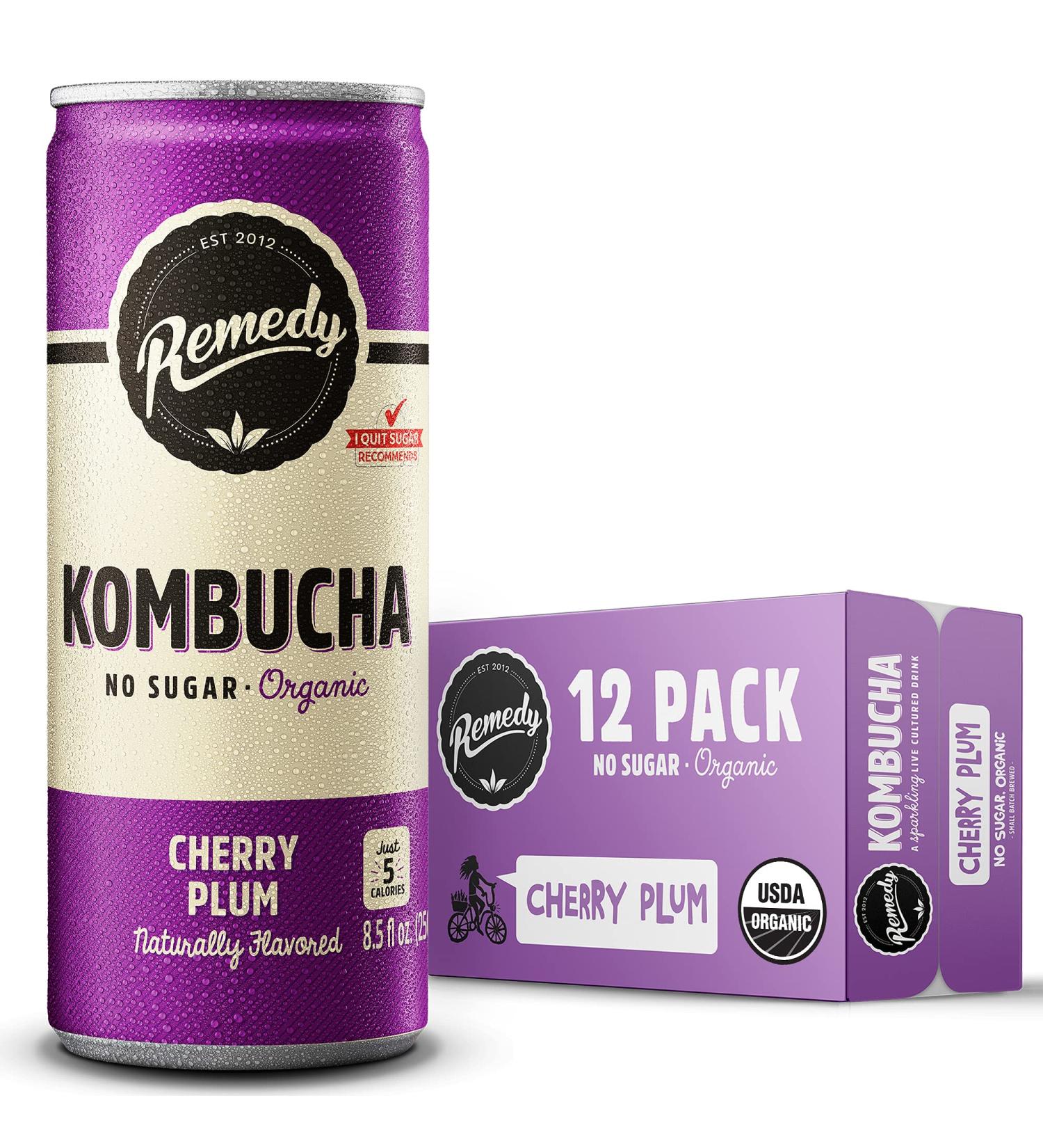 Remedy Cherry Plum Kombucha Tea - Sugar Free, Keto, Vegan & Gluten Free - 8.5 Fl Oz Can 12-Pack - Buy Online on GoSupps.com