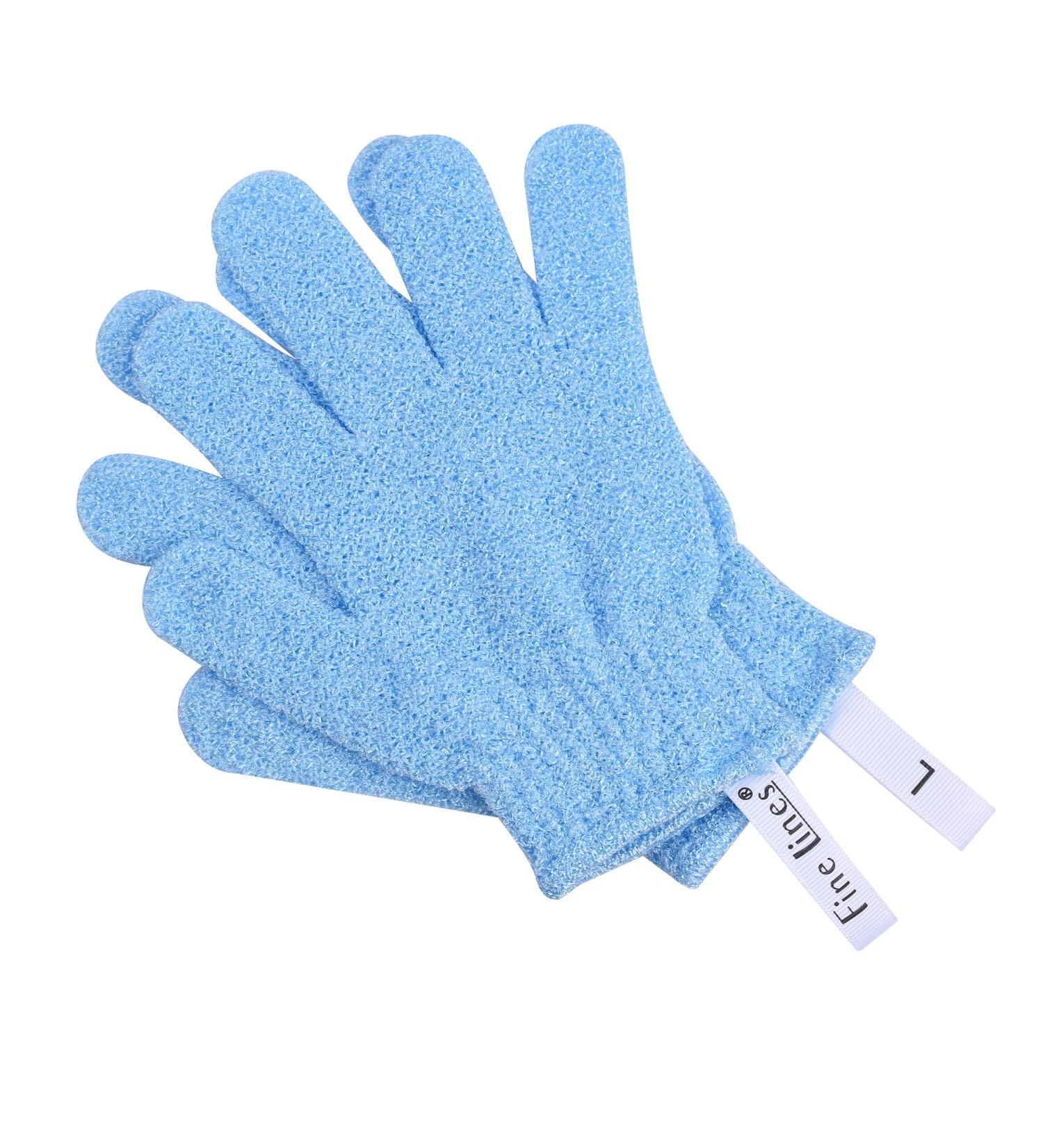 Fine Lines Exfoliating Shower Gloves - Blue | Dead Skin Remover Mitt | Body Scrub with Hanging Hoops - Buy Online on GoSupps.com
