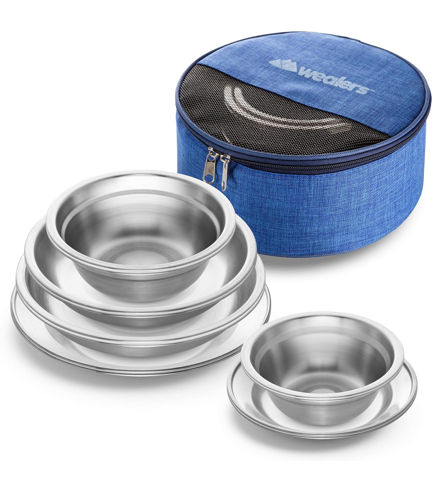 Wealers Stainless Steel Plates and Bowls Camping Set - 12 Piece Set for Kids, Adults, and Families | Ideal for Camping, Hiking, Beach, and Outdoor Activities | Includes Travel Bag - Buy Online on GoSupps.com