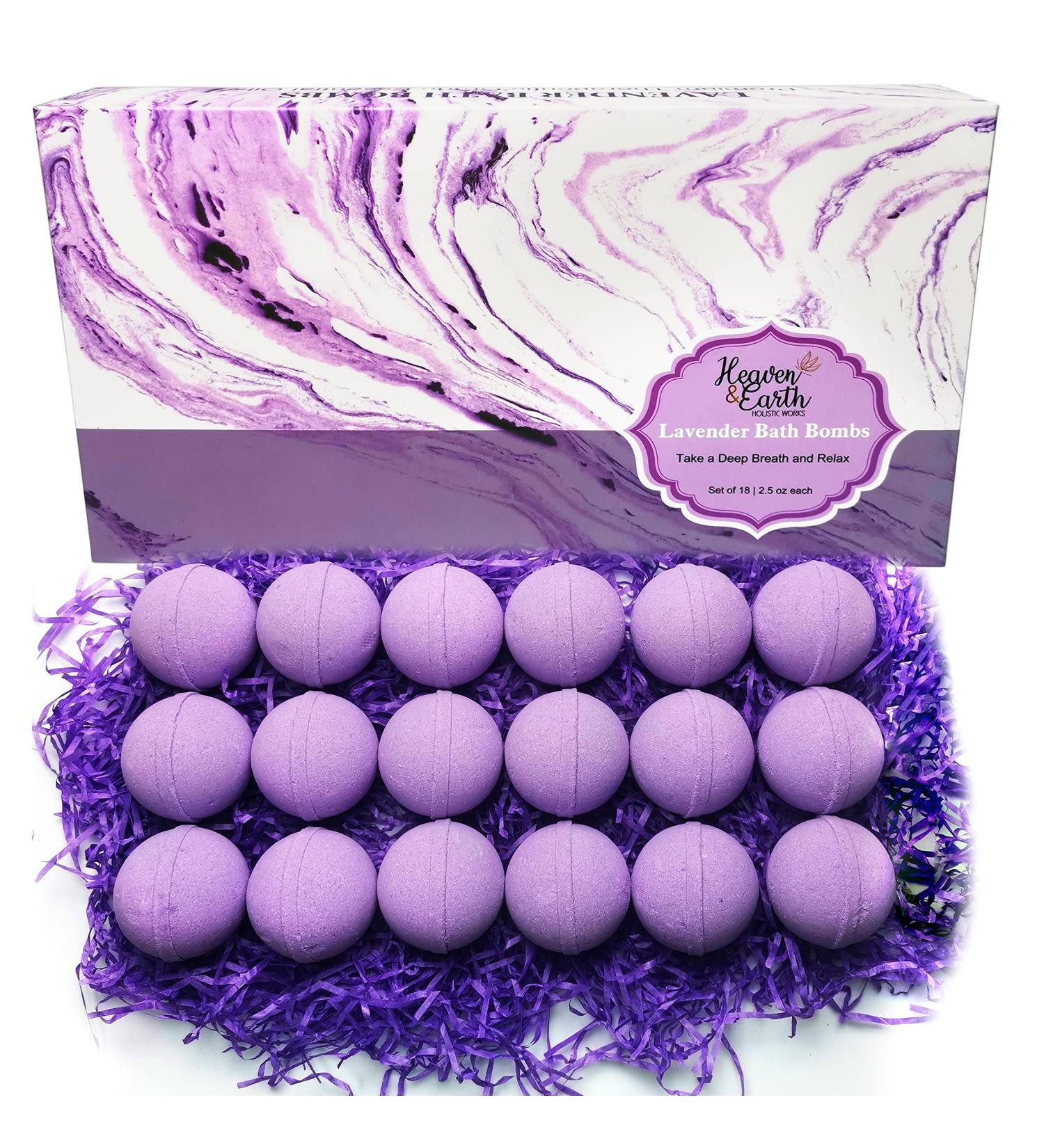 18 Lavender Bath Bombs Gift Set with Essential Oils - Organic Ingredients for Relaxing Bath - Natural Bath Balls for Men & Women - Buy Online on GoSupps.com