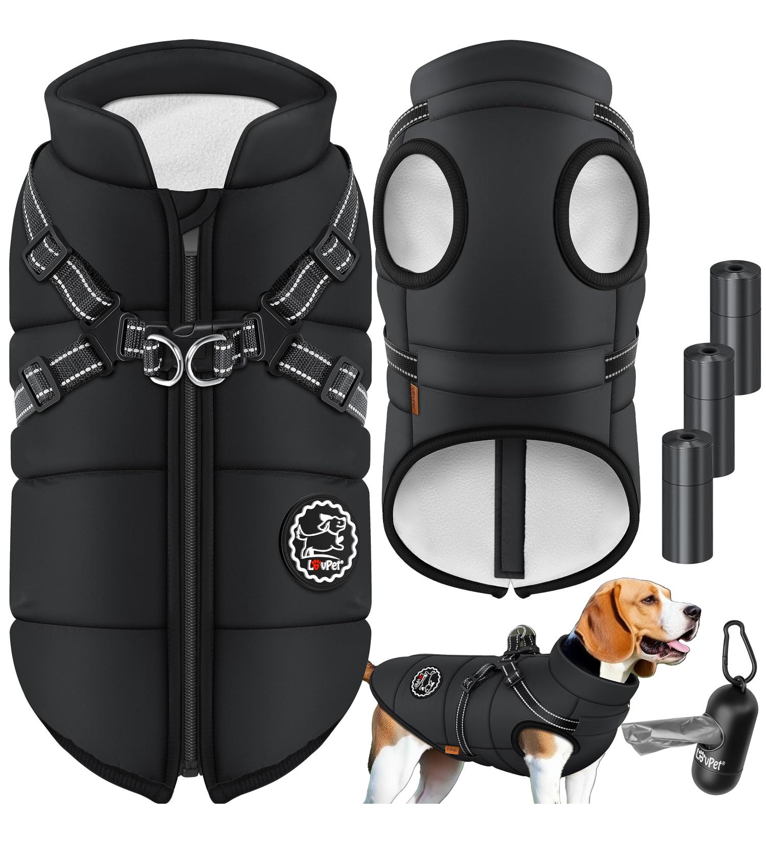 Lovpet Dog Jacket & Coat - Waterproof XL Padded Vest with 45 Feces Bags Chest Strap Reflectors & D-Ring for Dogs - International Shipping Available - Buy Online on GoSupps.com