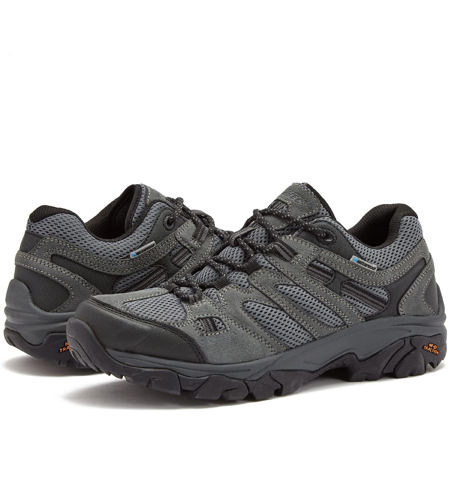 HI-TEC Ravus WP Low Waterproof Hiking Shoes for Men - Lightweight Breathable Trekking Shoes - Sizes 7-15, Medium & Extra Wide - Dark Grey - Buy Online on GoSupps.com